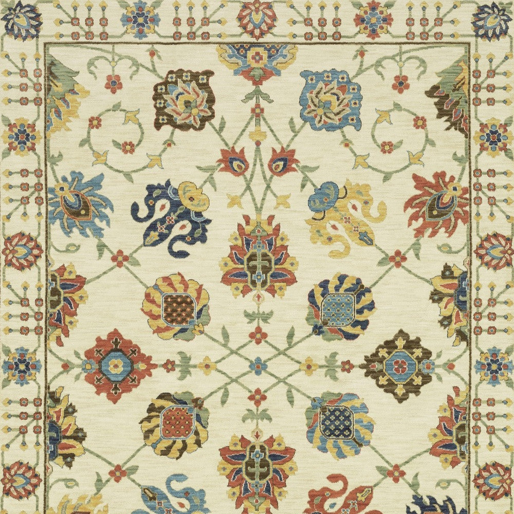 10' X 13' Ivory Yellow And Orange Oriental Area Rug With Fringe - Home & Garden