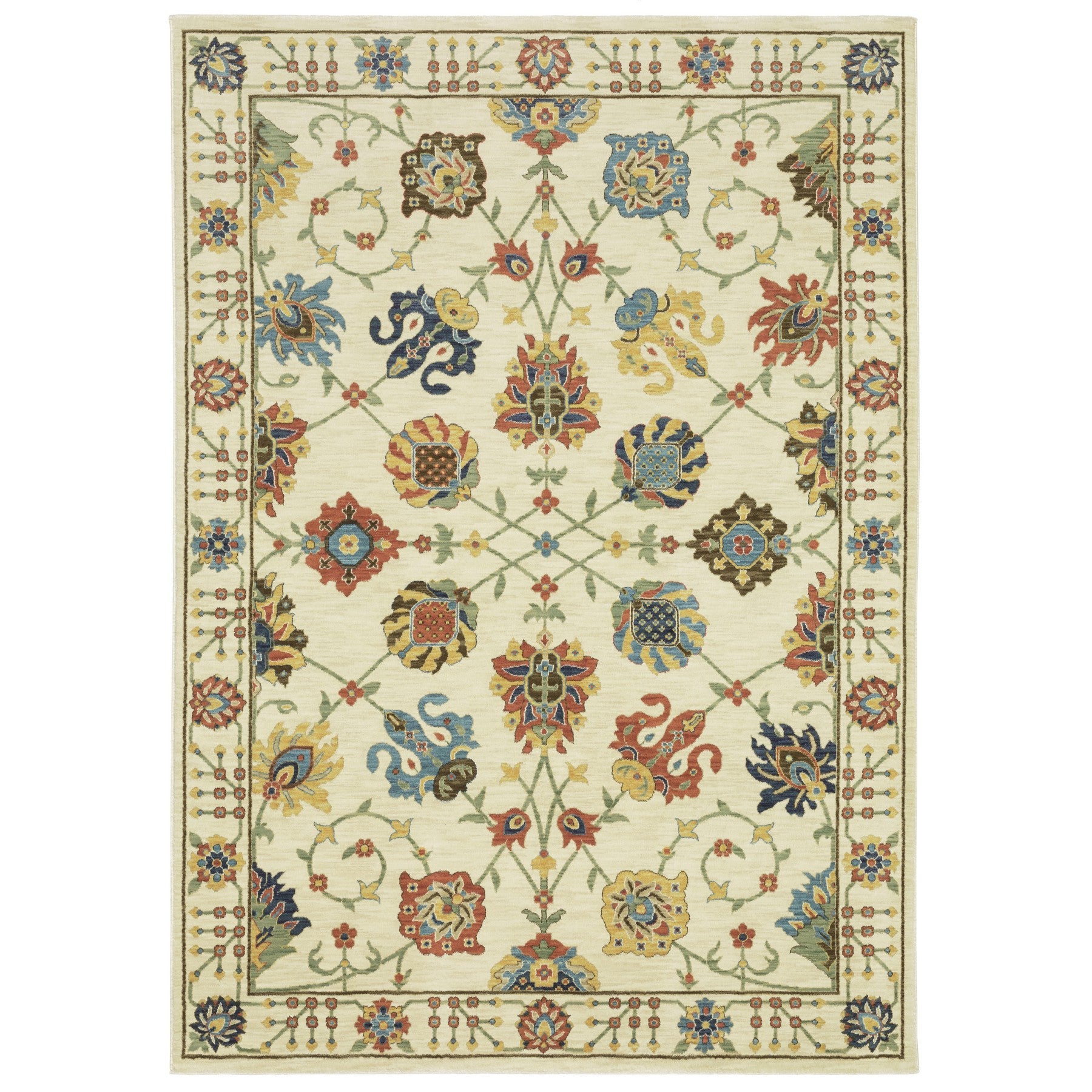 10' X 13' Ivory Yellow And Orange Oriental Area Rug With Fringe - Home & Garden