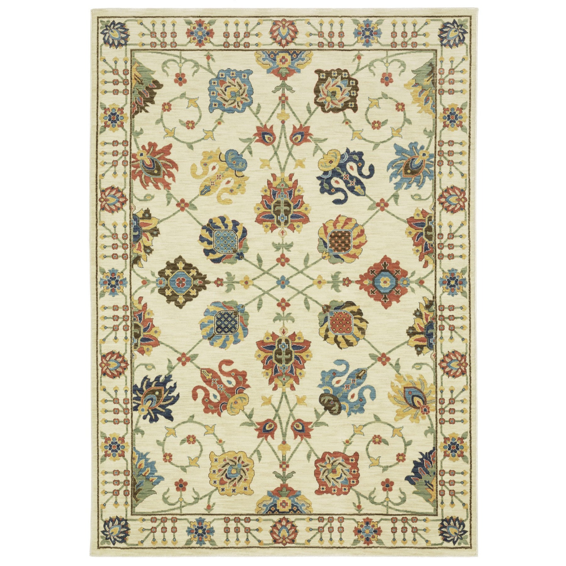 10' X 13' Ivory Yellow And Orange Oriental Area Rug With Fringe - Home & Garden