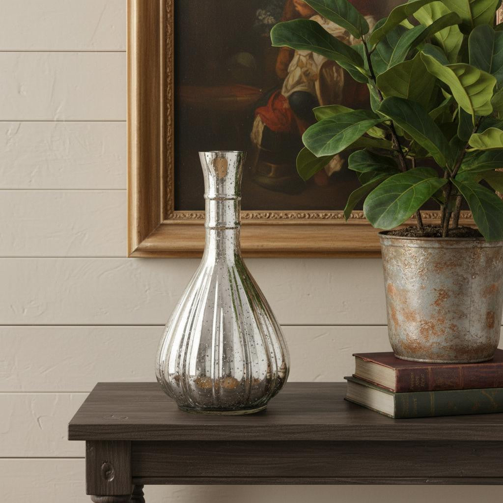 10" Antiqued Silver Glass Round Table Vase - Home & Garden
