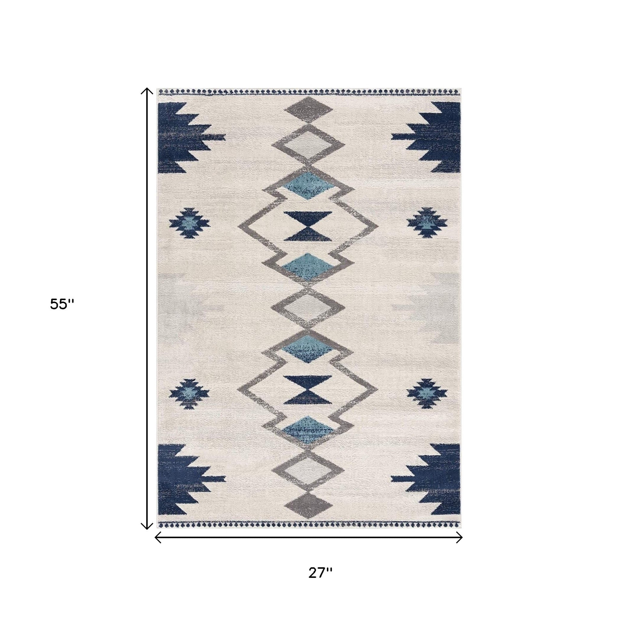 2' X 5' Blue and Ivory Southwestern Area Rug - Home & Garden