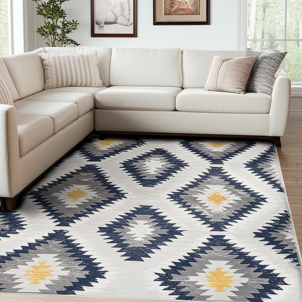 6' X 9' Blue Ikat Kilim Area Rug - Home & Garden