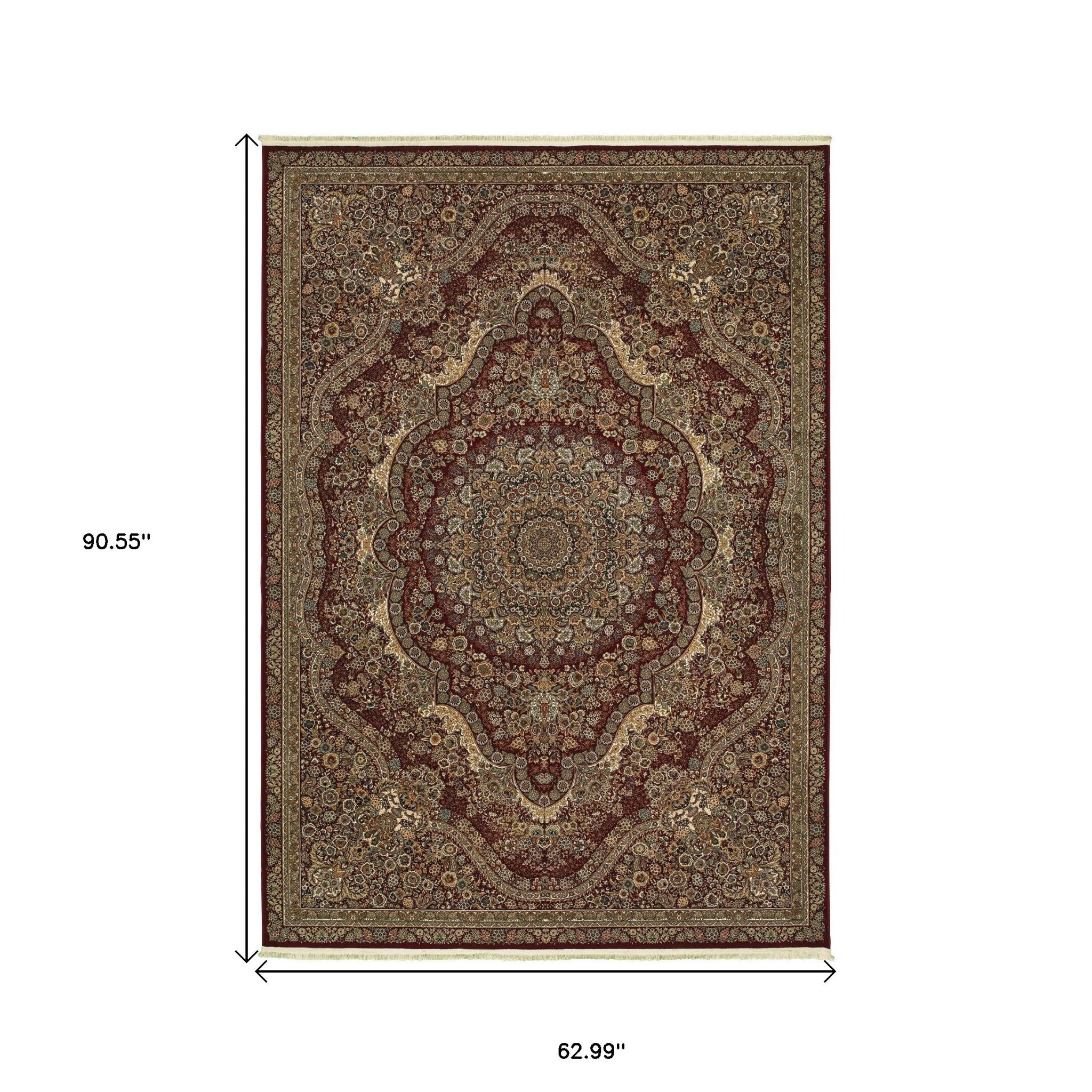 5' X 8' Red And Gold Medallion Area Rug With Fringe - Home & Garden
