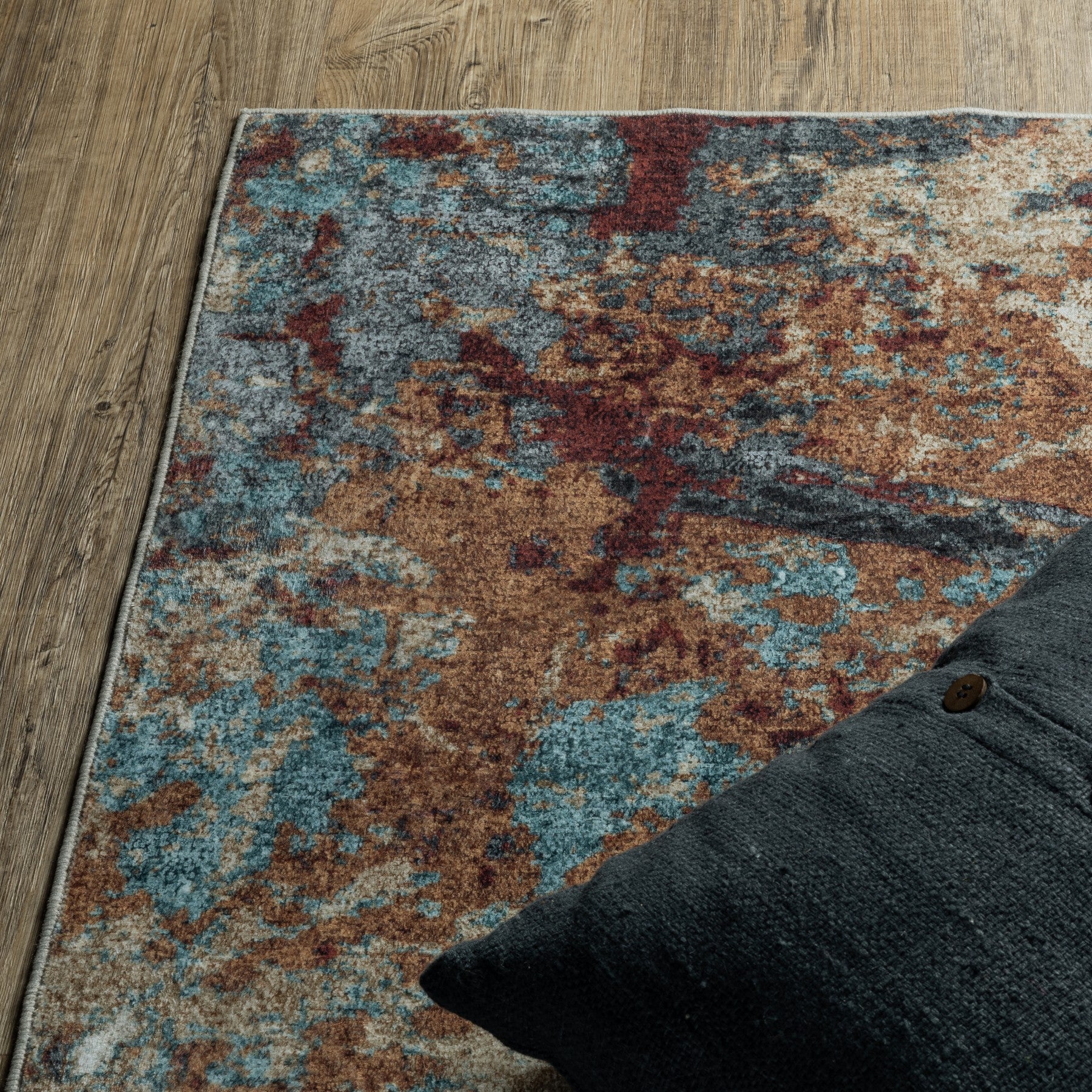 5' X 7' Blue And Rust Abstract Distressed Area Rug - Home & Garden