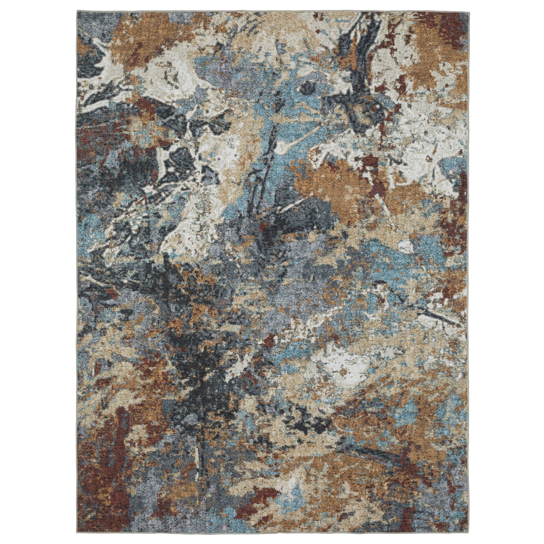 5' X 7' Blue And Rust Abstract Distressed Area Rug - Home & Garden