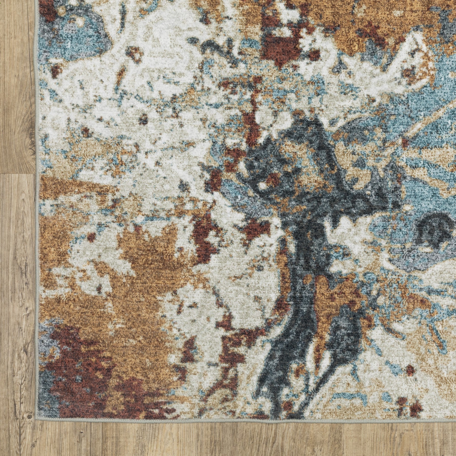 5' X 7' Blue And Rust Abstract Distressed Area Rug - Home & Garden