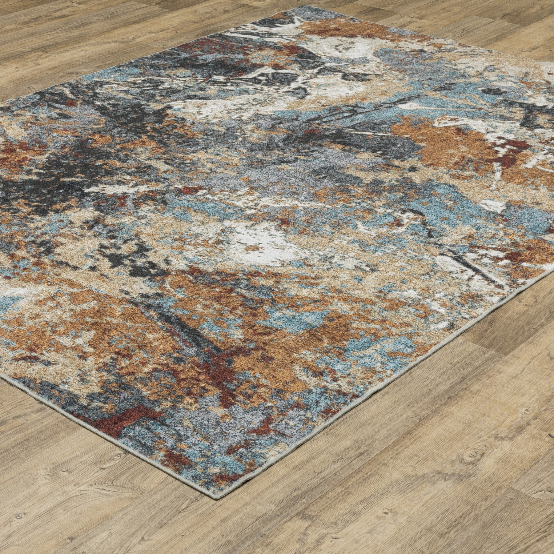 5' X 7' Blue And Rust Abstract Distressed Area Rug - Home & Garden