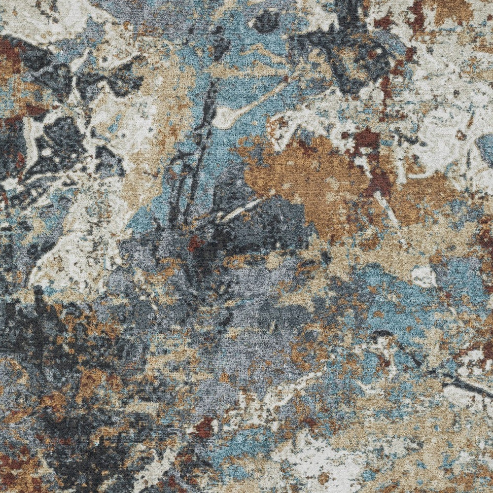 5' X 7' Blue And Rust Abstract Distressed Area Rug - Home & Garden