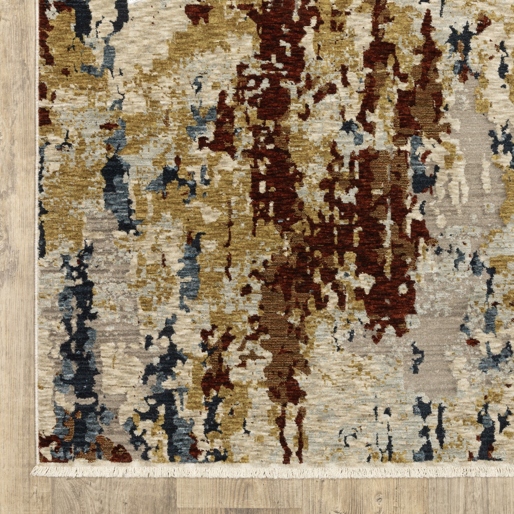 5' X 8' Beige Rust And Light Blue Abstract Distressed Area Rug With Fringe - Home & Garden