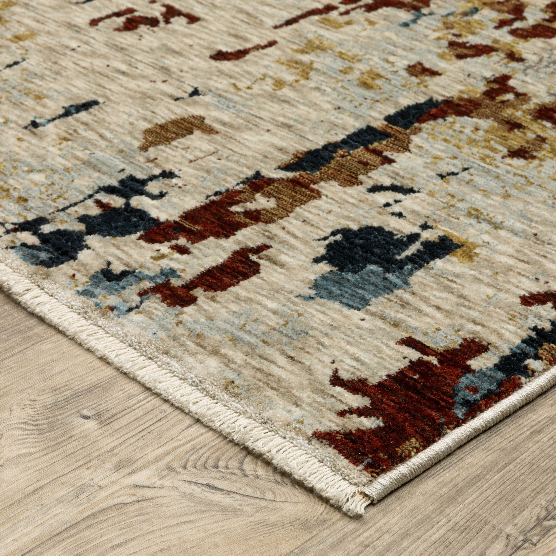 5' X 8' Beige Rust And Light Blue Abstract Distressed Area Rug With Fringe - Home & Garden