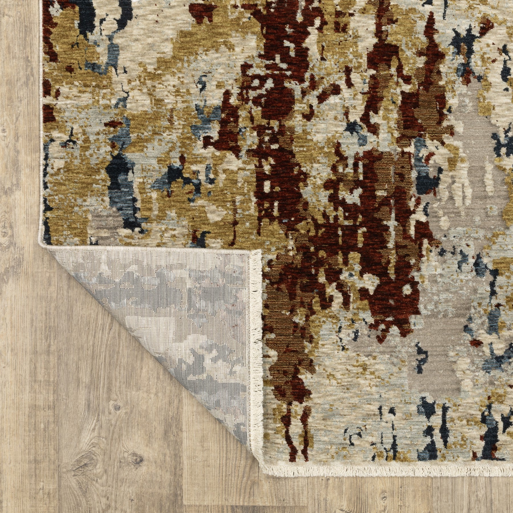 5' X 8' Beige Rust And Light Blue Abstract Distressed Area Rug With Fringe - Home & Garden