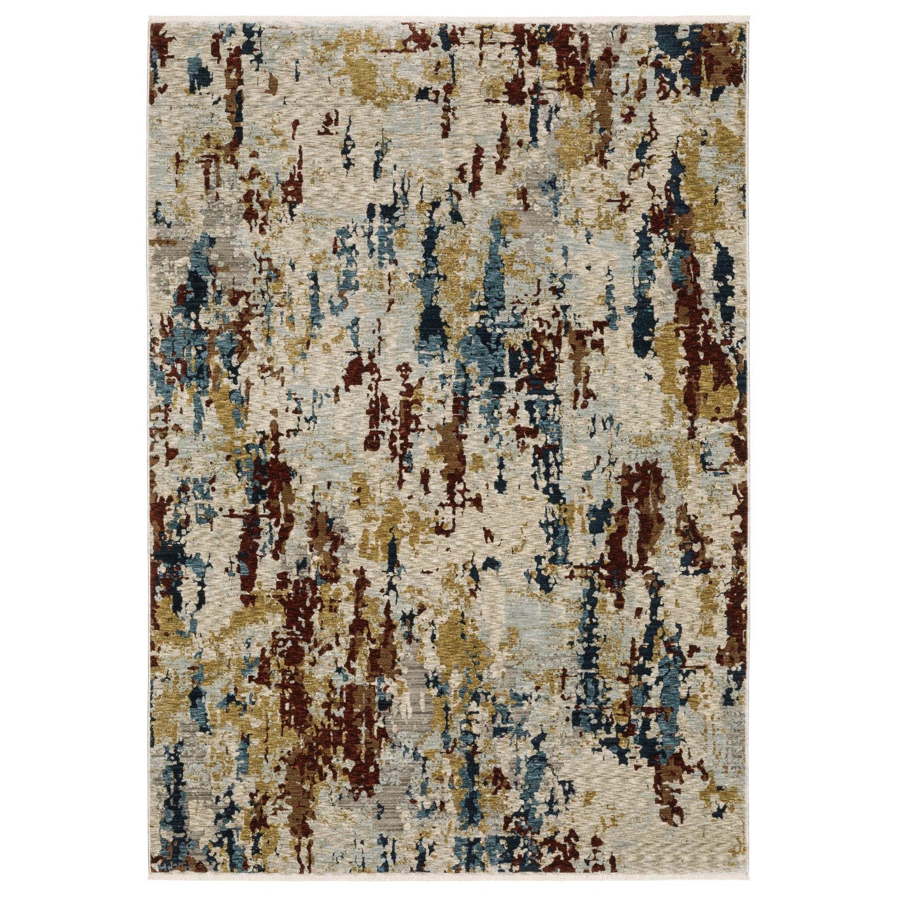 5' X 8' Beige Rust And Light Blue Abstract Distressed Area Rug With Fringe - Home & Garden