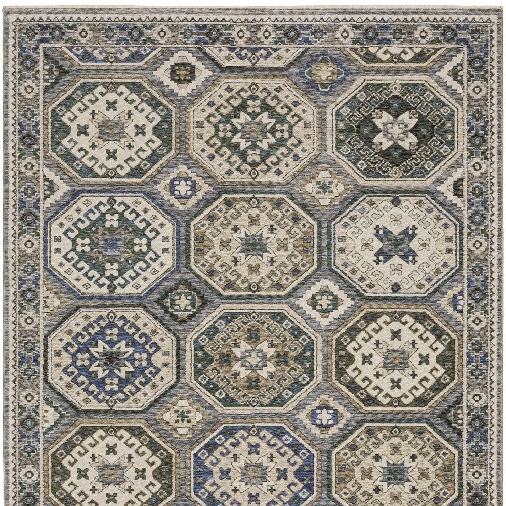 4' X 6' Ivory And Blue Medallion Area Rug With Fringe - Home & Garden