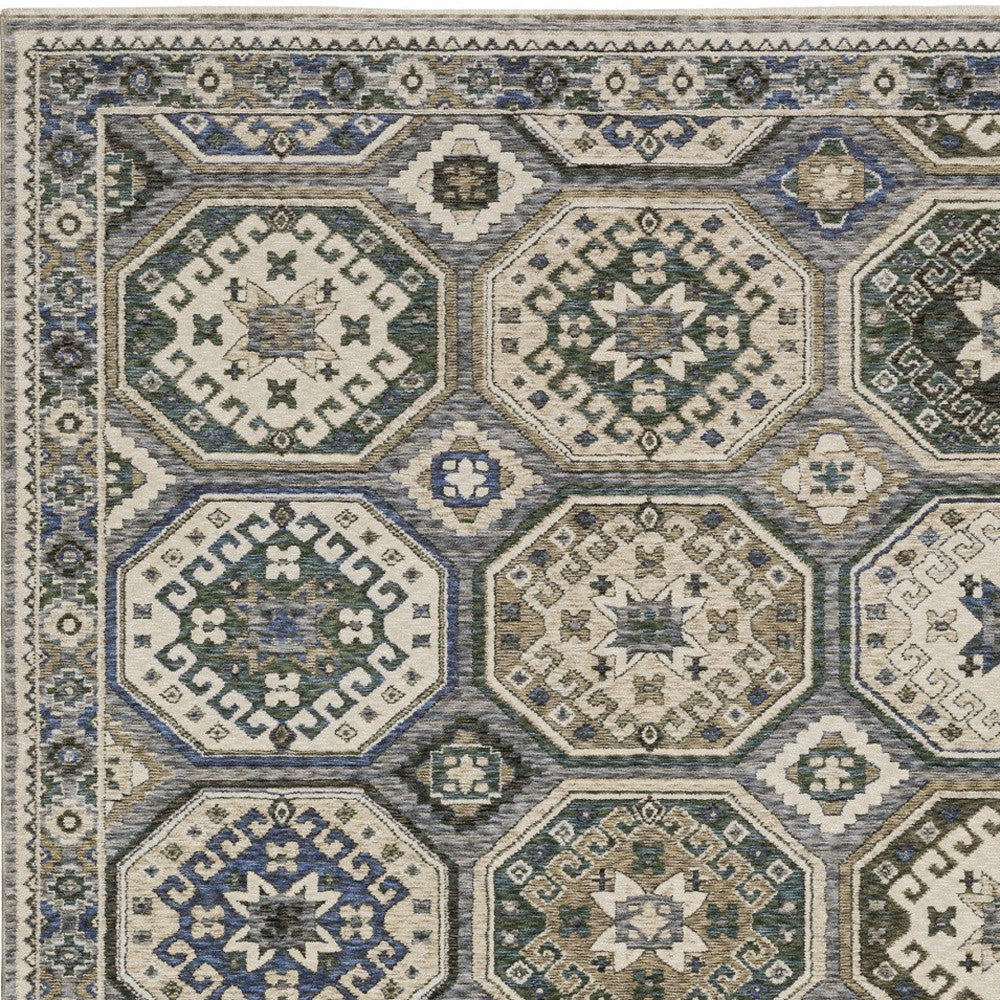 4' X 6' Ivory And Blue Medallion Area Rug With Fringe - Home & Garden
