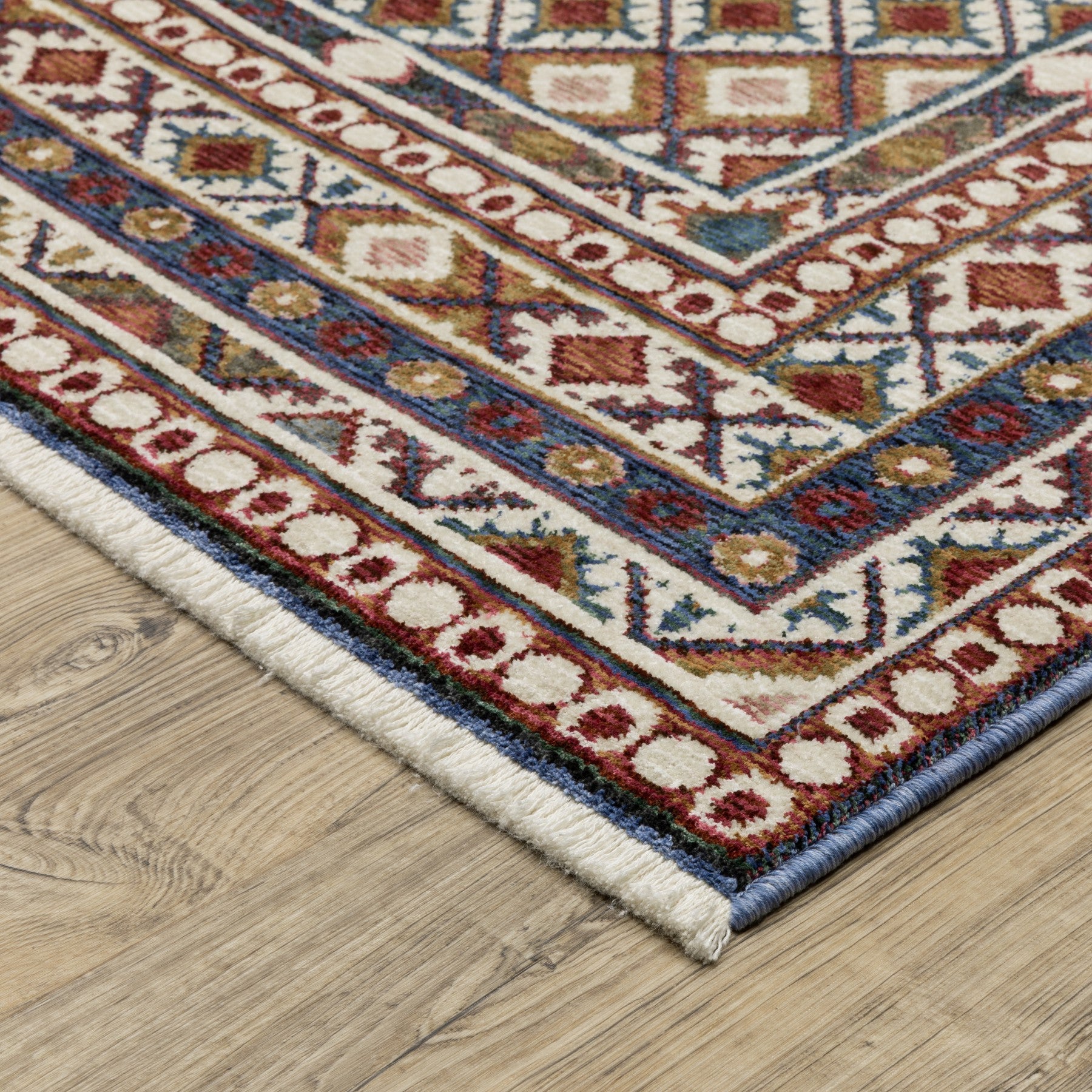 10' X 13' Ivory Red And Tan Diamond Area Rug With Fringe - Home & Garden