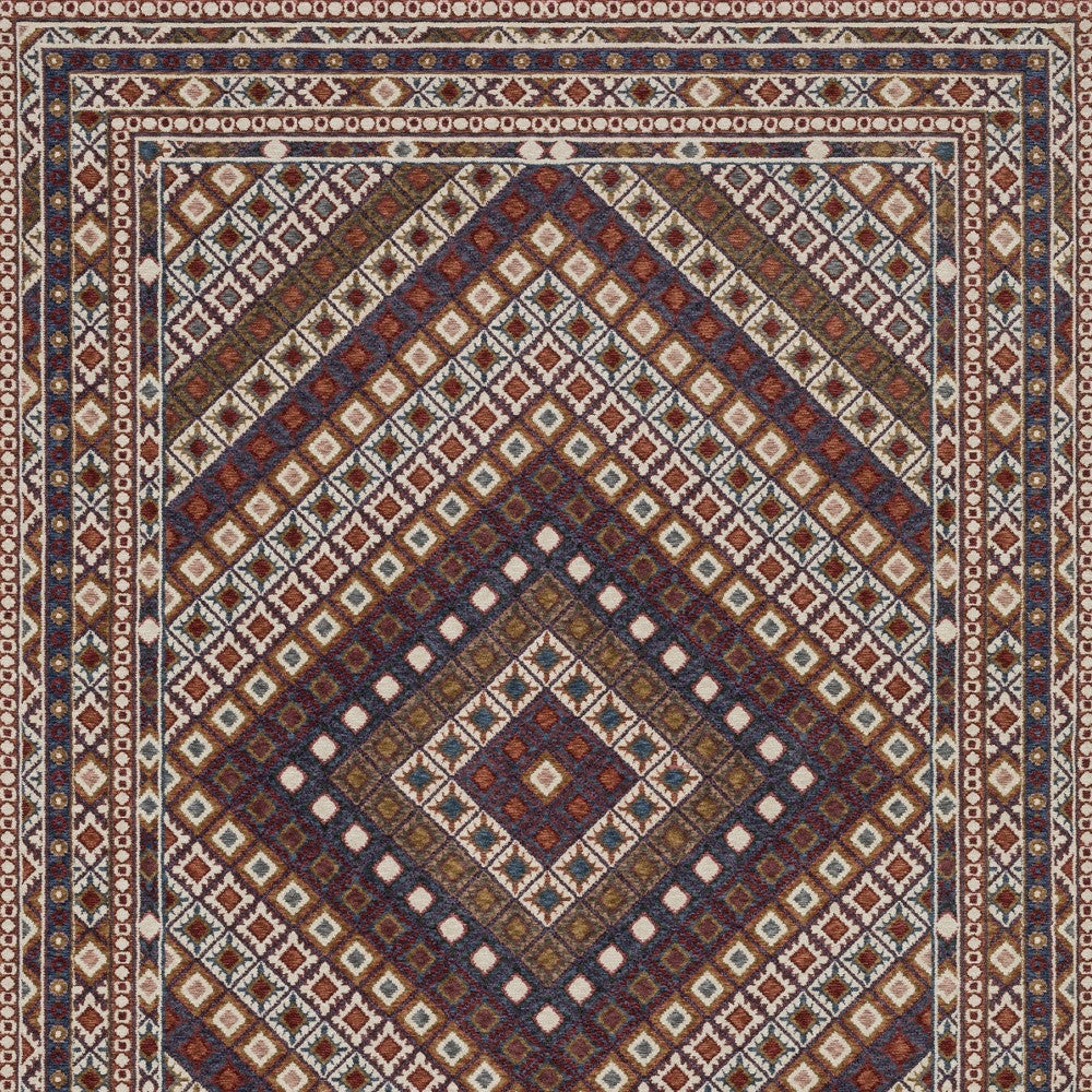 10' X 13' Ivory Red And Tan Diamond Area Rug With Fringe - Home & Garden