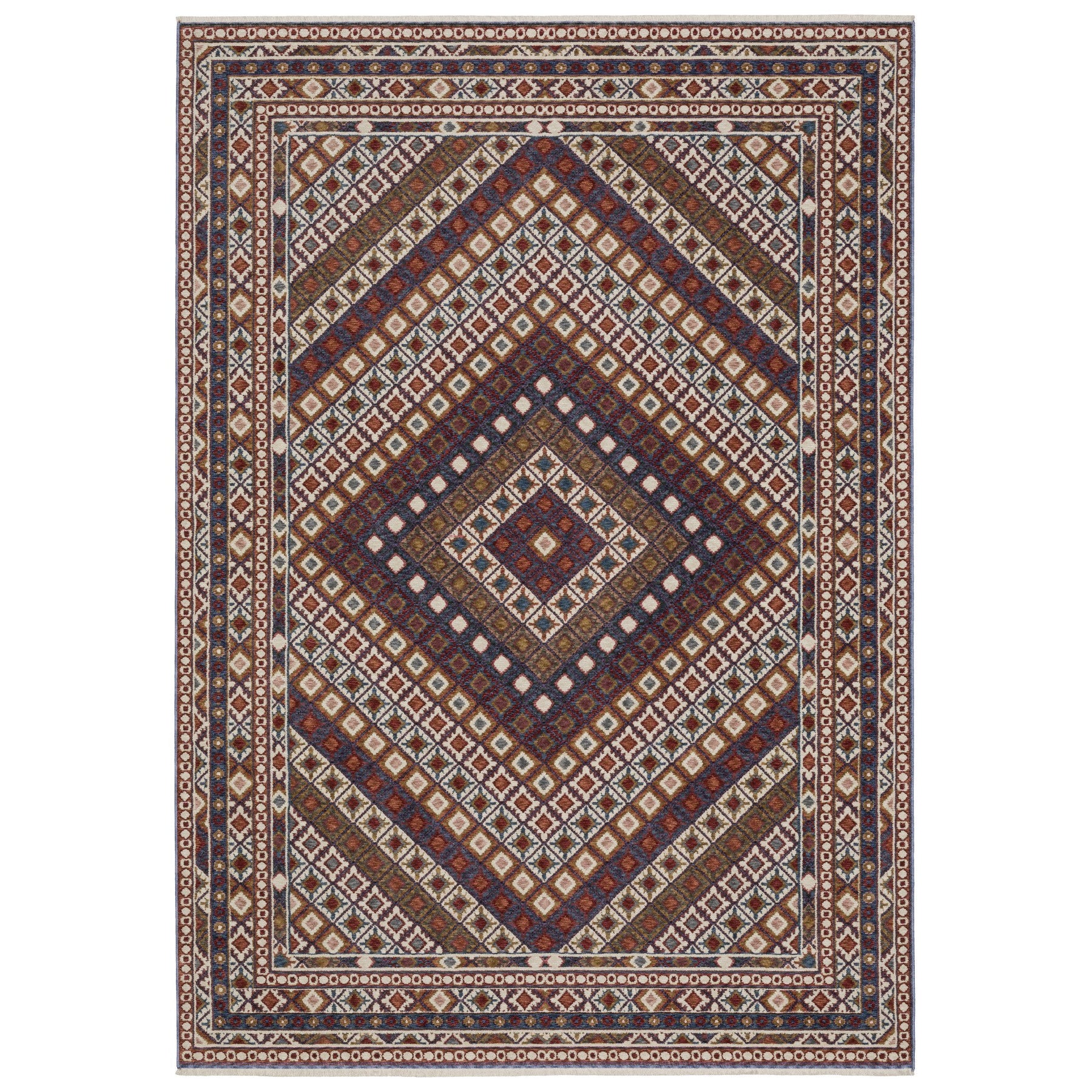 10' X 13' Ivory Red And Tan Diamond Area Rug With Fringe - Home & Garden