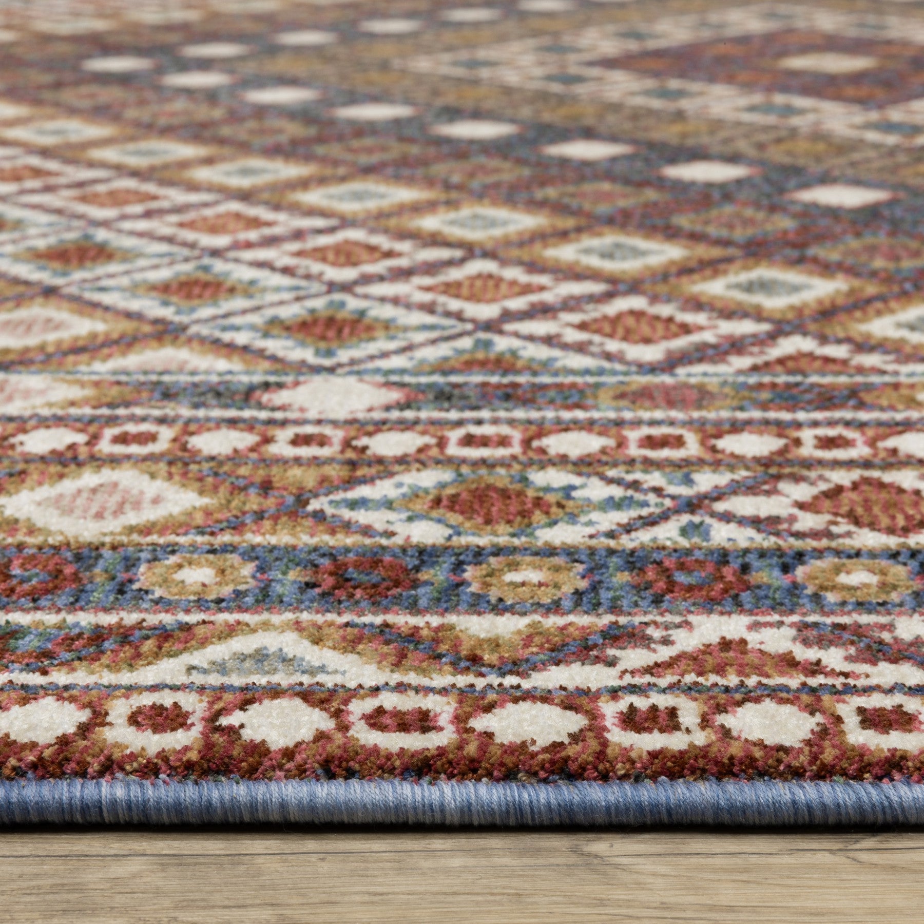 10' X 13' Ivory Red And Tan Diamond Area Rug With Fringe - Home & Garden