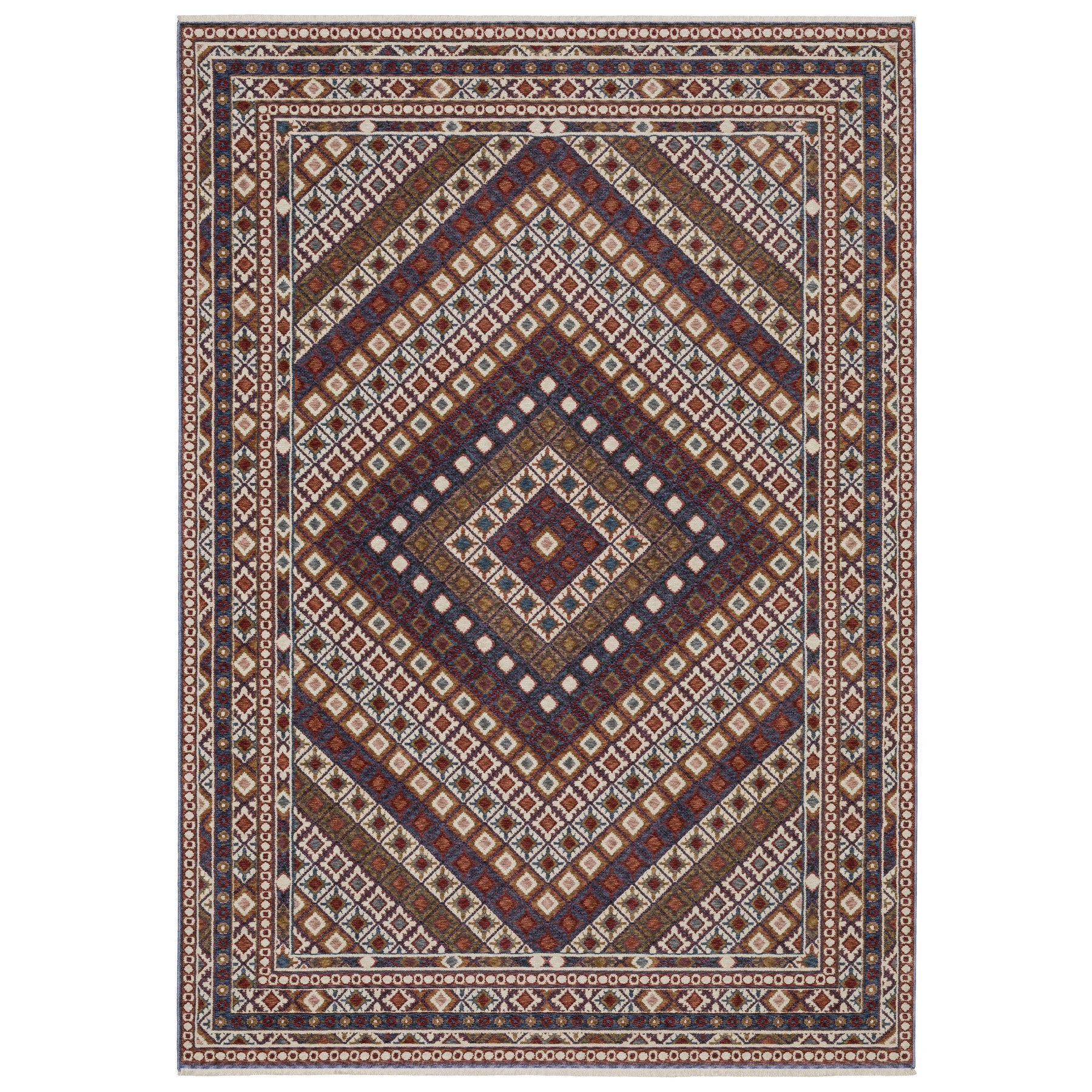 10' X 13' Ivory Red And Tan Diamond Area Rug With Fringe - Home & Garden