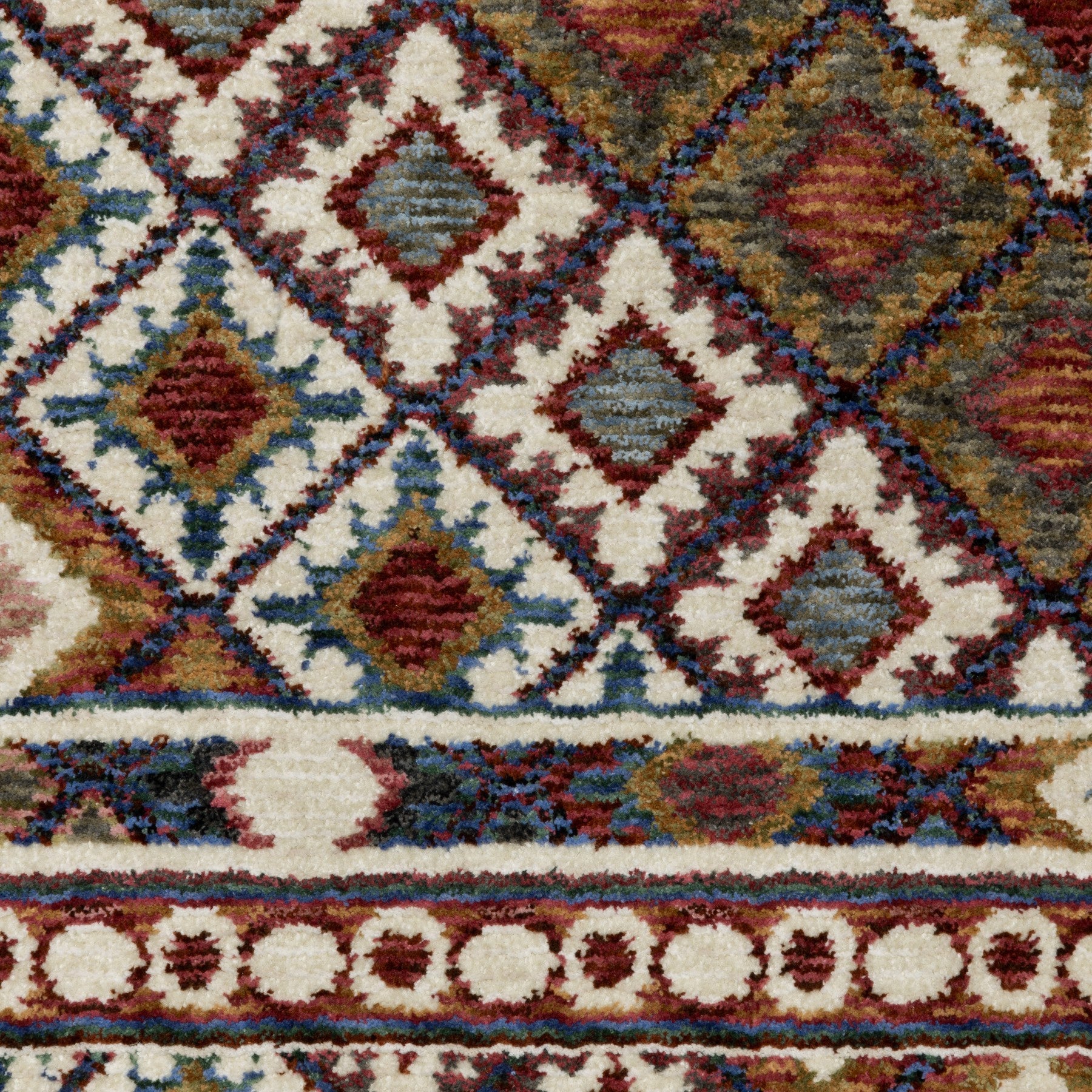 10' X 13' Ivory Red And Tan Diamond Area Rug With Fringe - Home & Garden