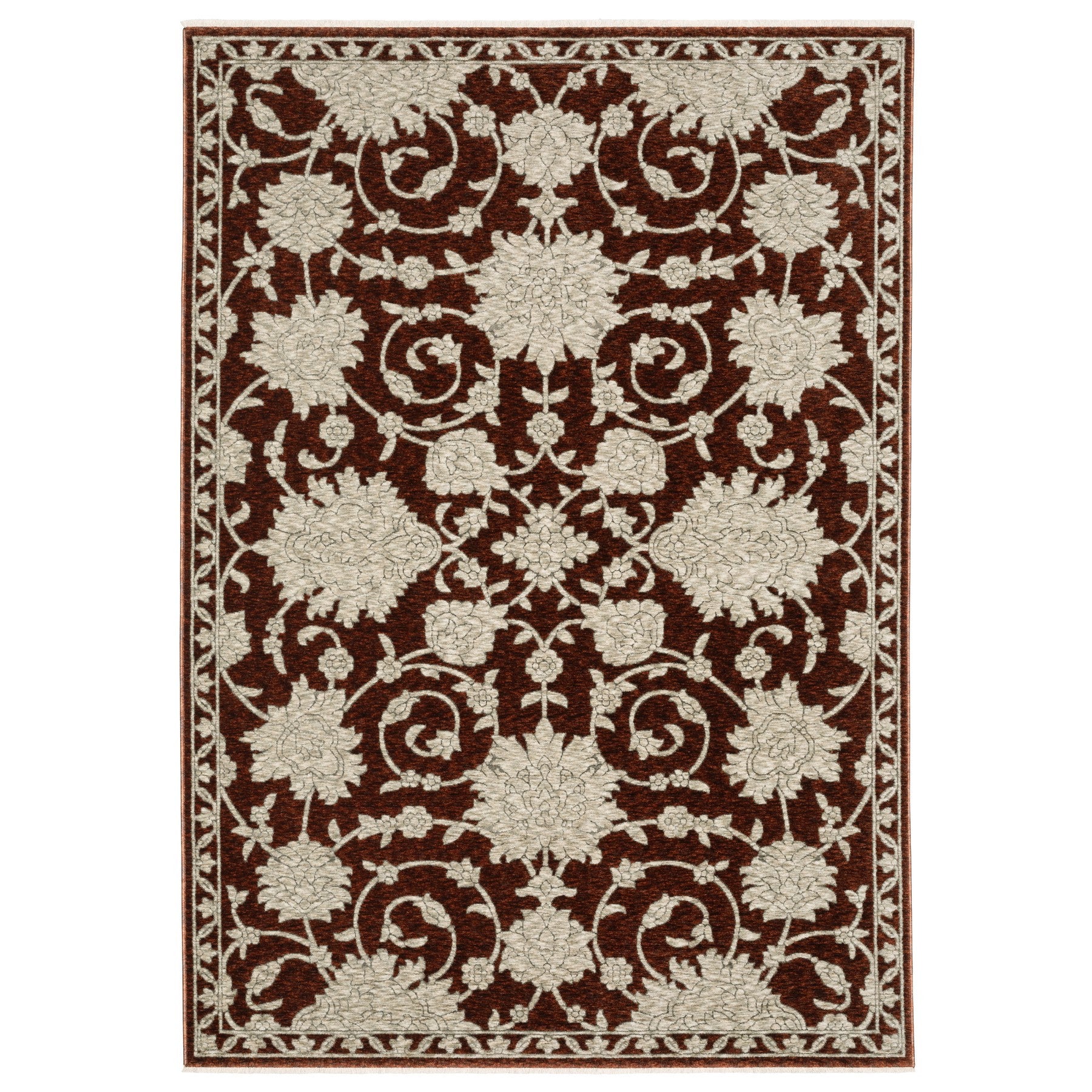 10' X 13' Beige Floral Area Rug With Fringe - Home & Garden