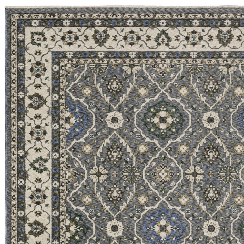 4' X 6' Blue And Gray Oriental Area Rug With Fringe - Home & Garden