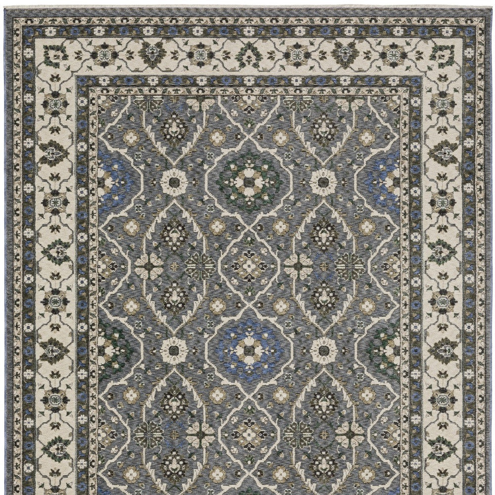 4' X 6' Blue And Gray Oriental Area Rug With Fringe - Home & Garden