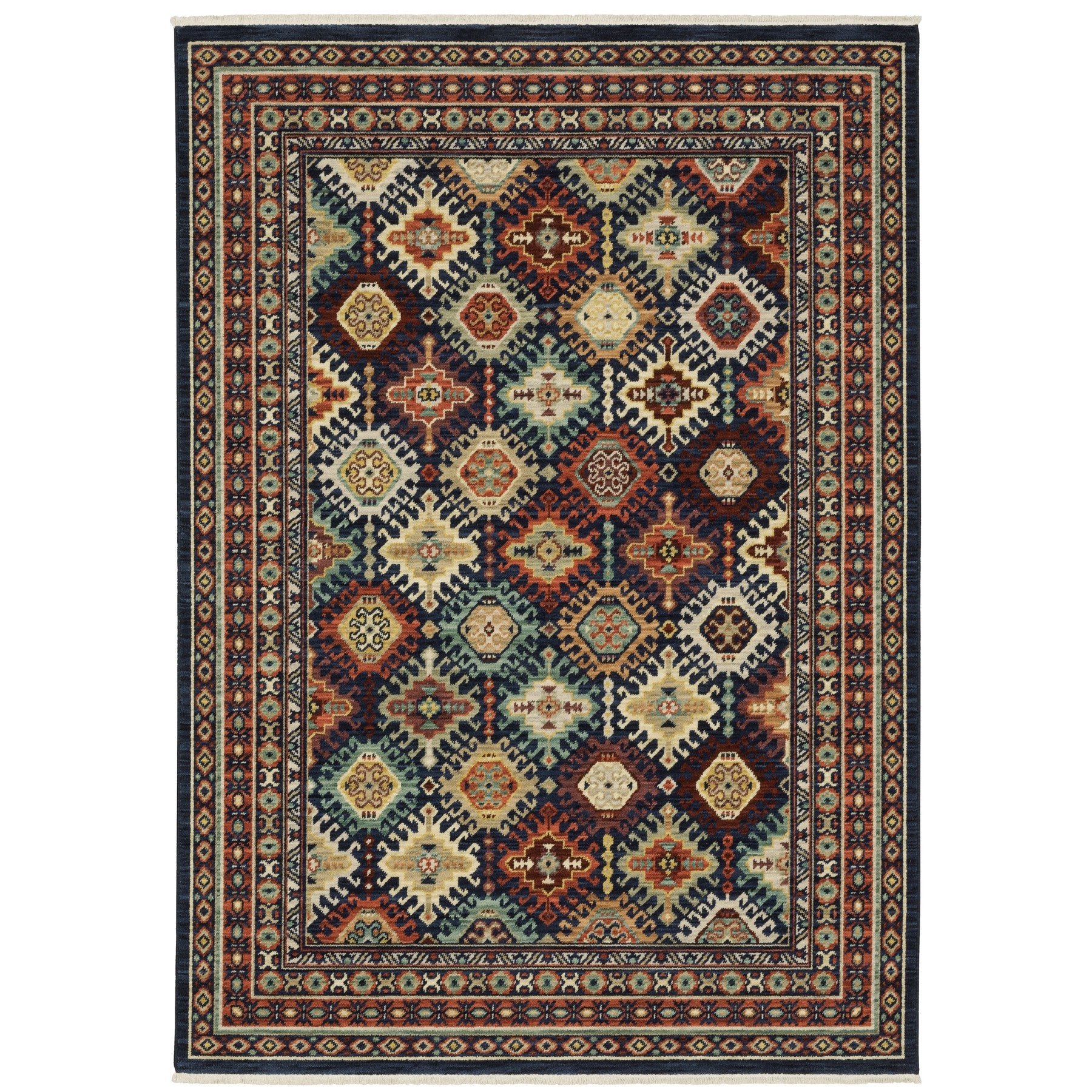 2' X 3' Navy Blue Oriental Area Rug With Fringe - Home & Garden
