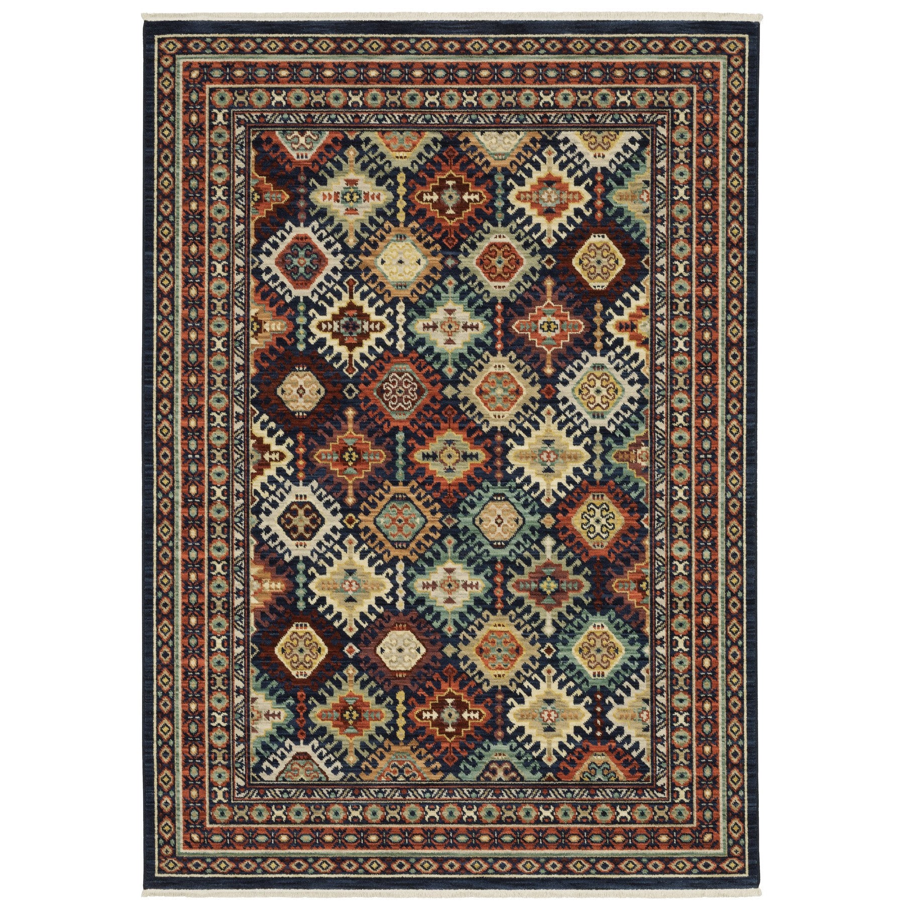 2' X 3' Navy Blue Oriental Area Rug With Fringe - Home & Garden