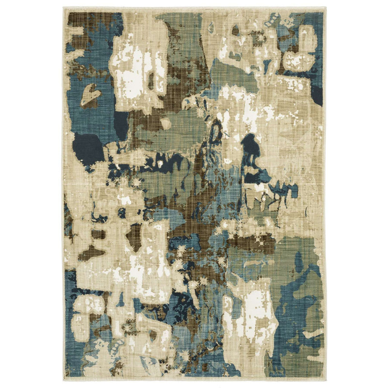 5' X 8' Beige Blue And Brown Abstract Area Rug - Home Decor