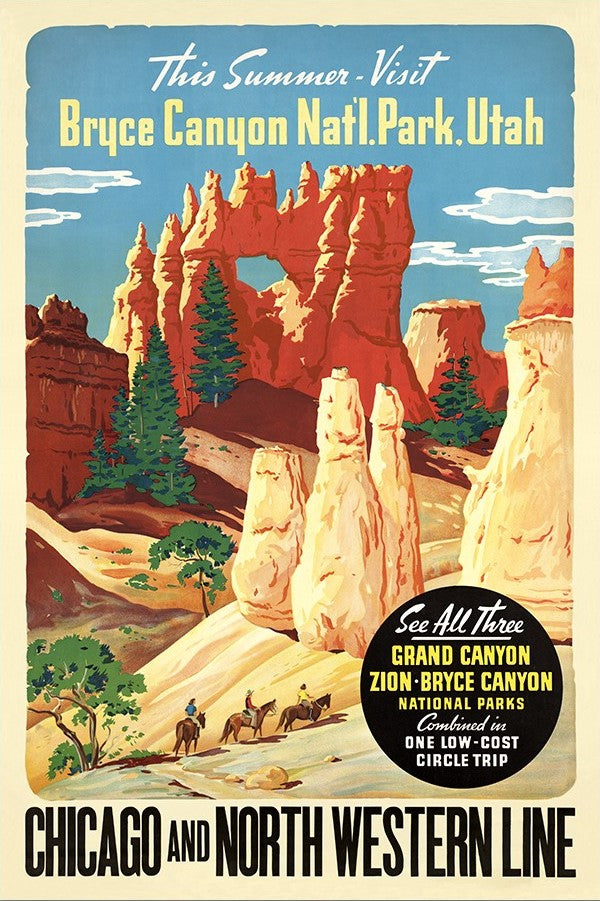 12" X 18" Vintage 1950S Bryce Canyon National Park Wall Art - Home Decor