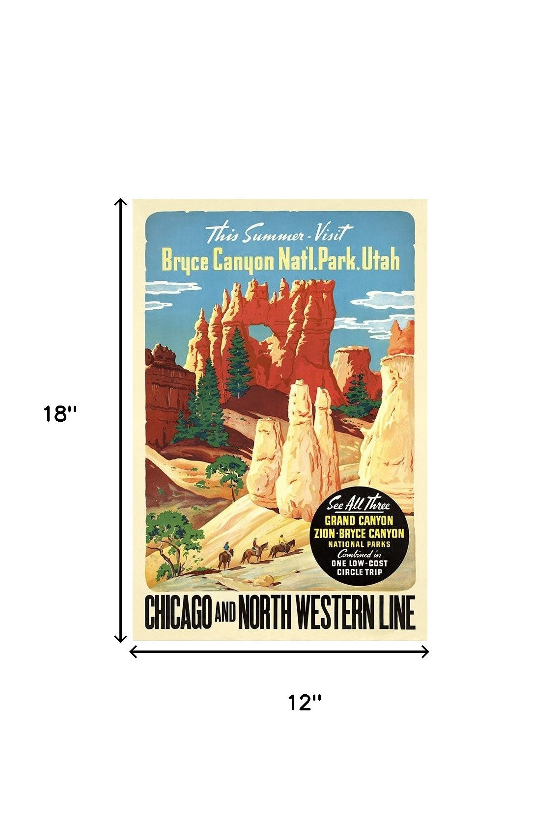 12" X 18" Vintage 1950S Bryce Canyon National Park Wall Art - Home Decor