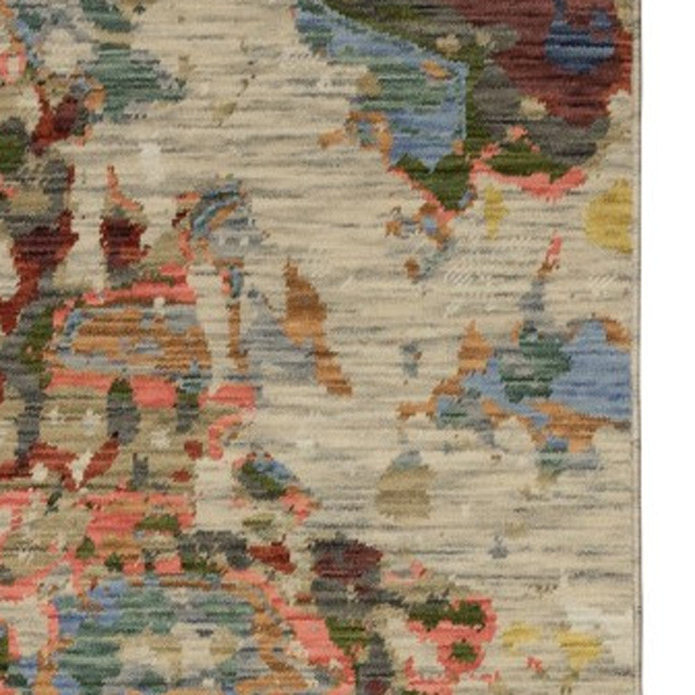 12' Beige Pink And Yellow Abstract Runner Rug With Fringe - Home & Garden