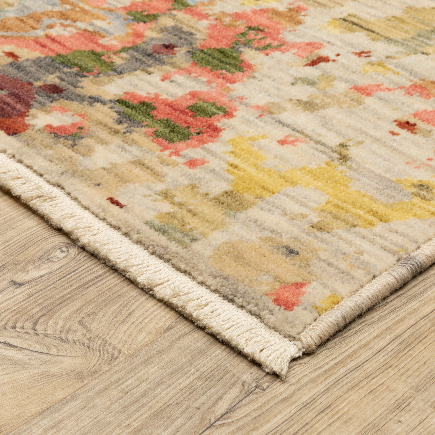 12' Beige Pink And Yellow Abstract Runner Rug With Fringe - Home & Garden