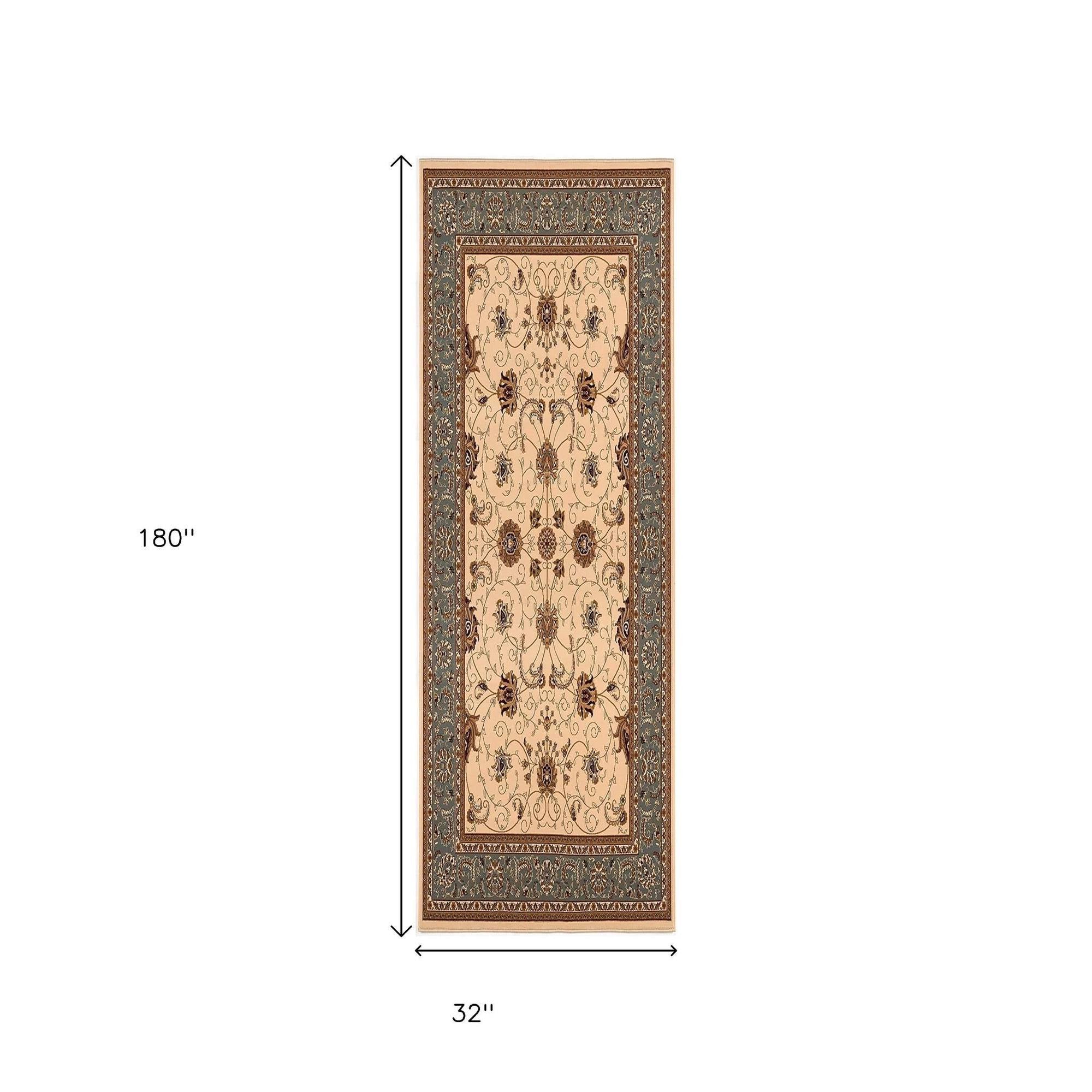 15' Blue And Ivory Oriental Runner Rug - Home & Garden