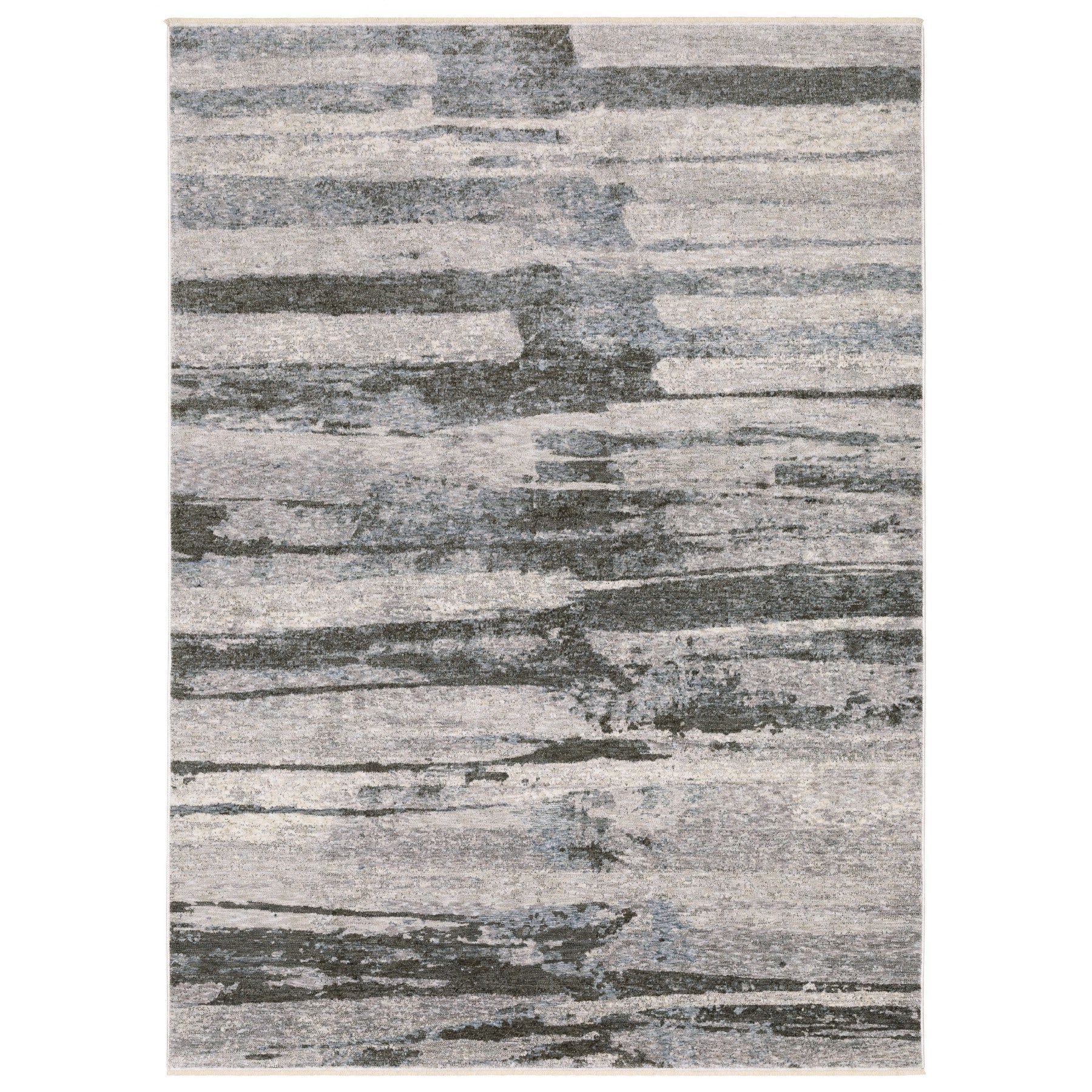 10' X 13' Gray And Ivory Abstract Area Rug With Fringe - Home & Garden