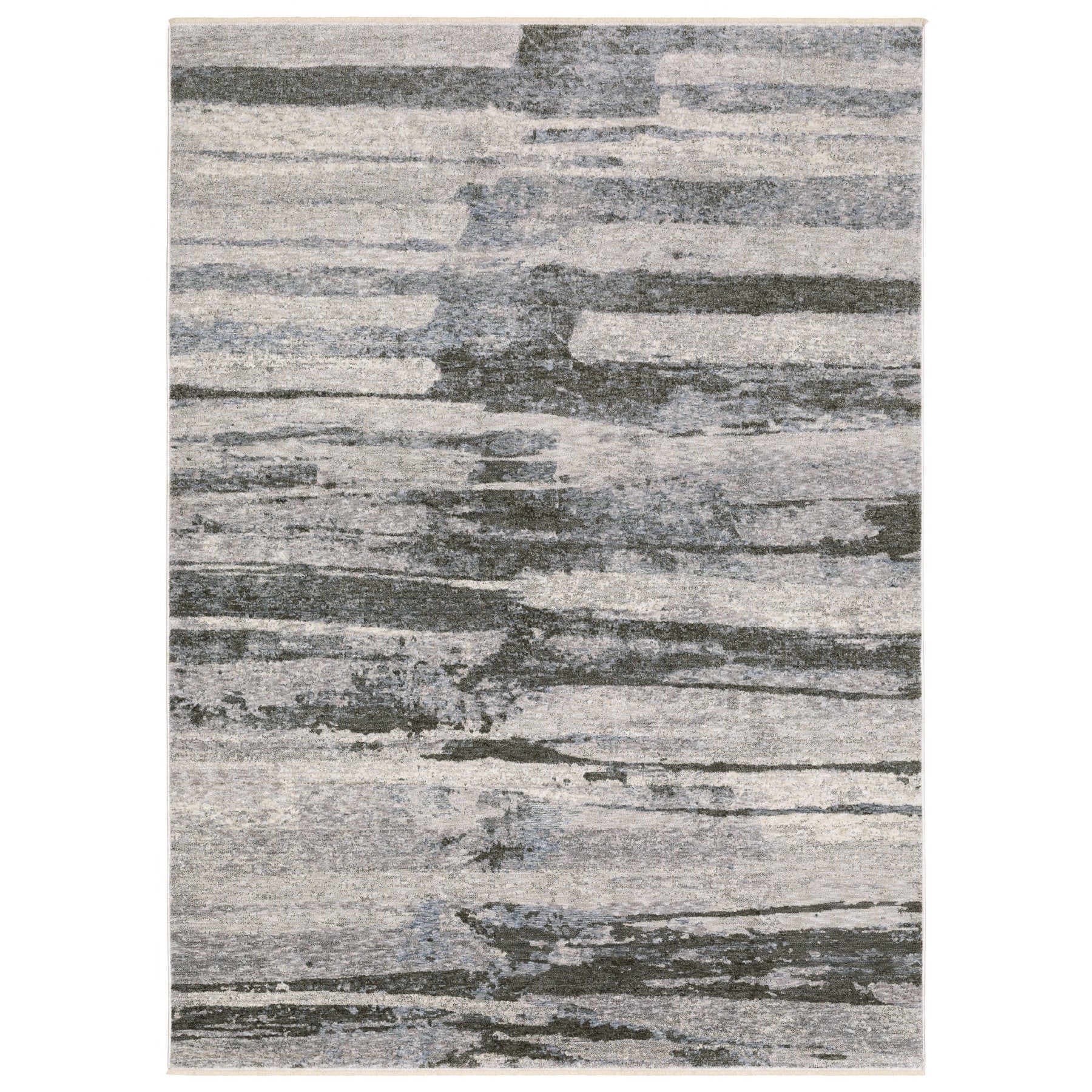 10' X 13' Gray And Ivory Abstract Area Rug With Fringe - Home & Garden