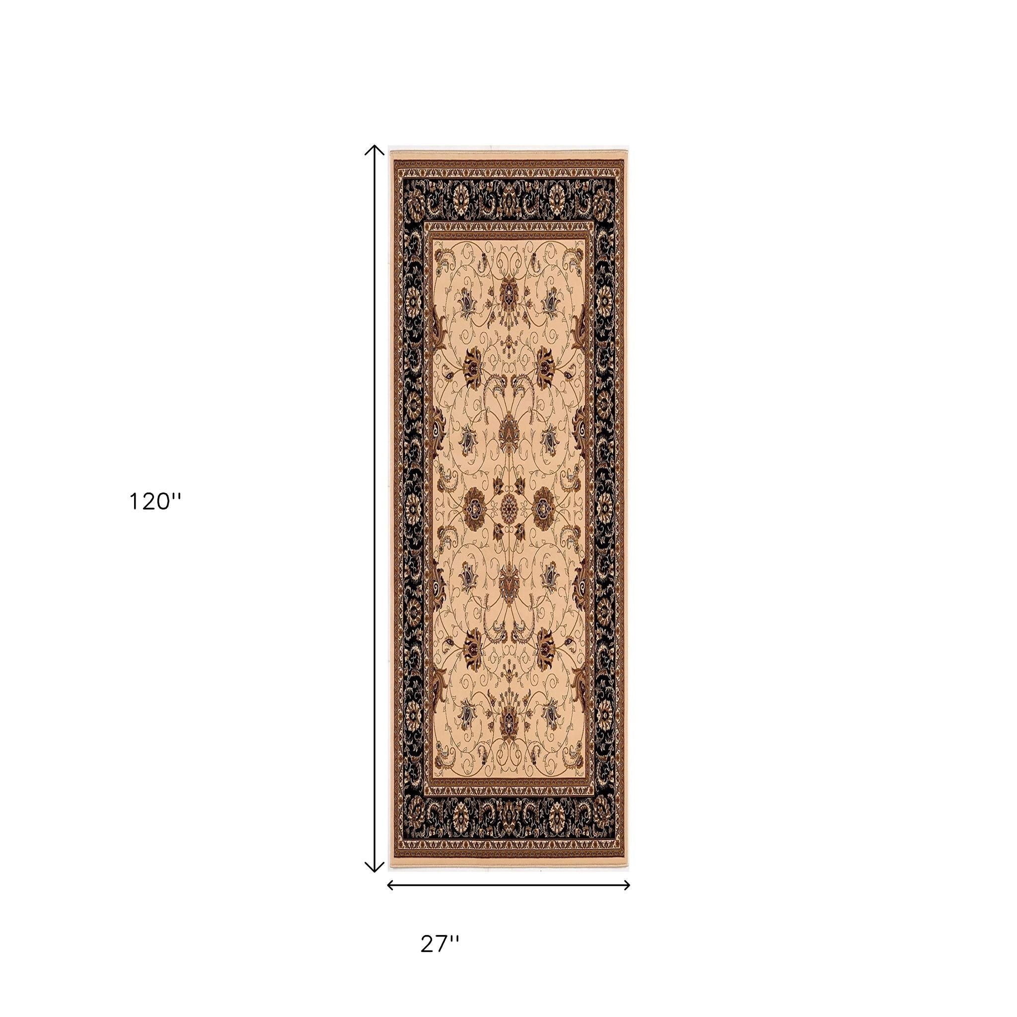 10' Black And Ivory Oriental Runner Rug - Home & Garden
