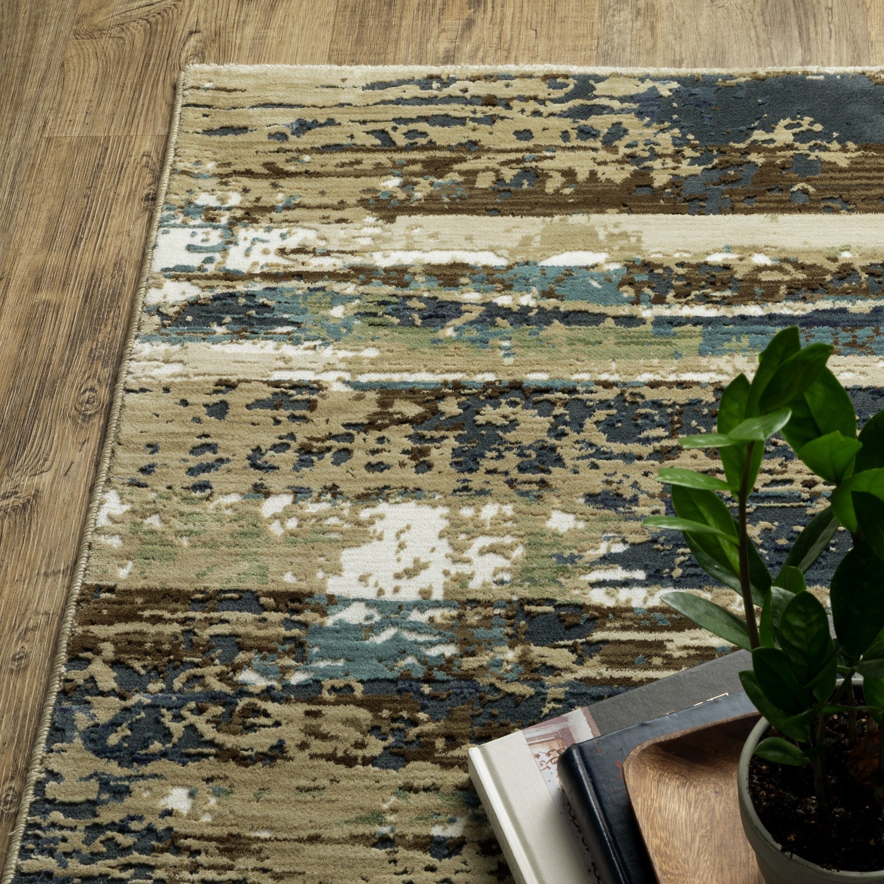 10' X 13' Beige And Blue Abstract Area Rug - Home & Garden