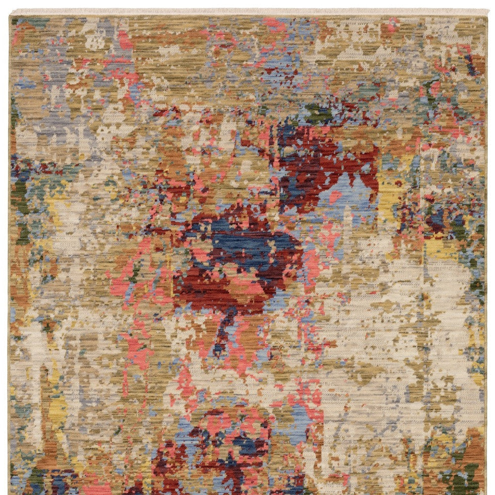 10' X 13' Beige Salmon And Tan Abstract Area Rug With Fringe - Home & Garden