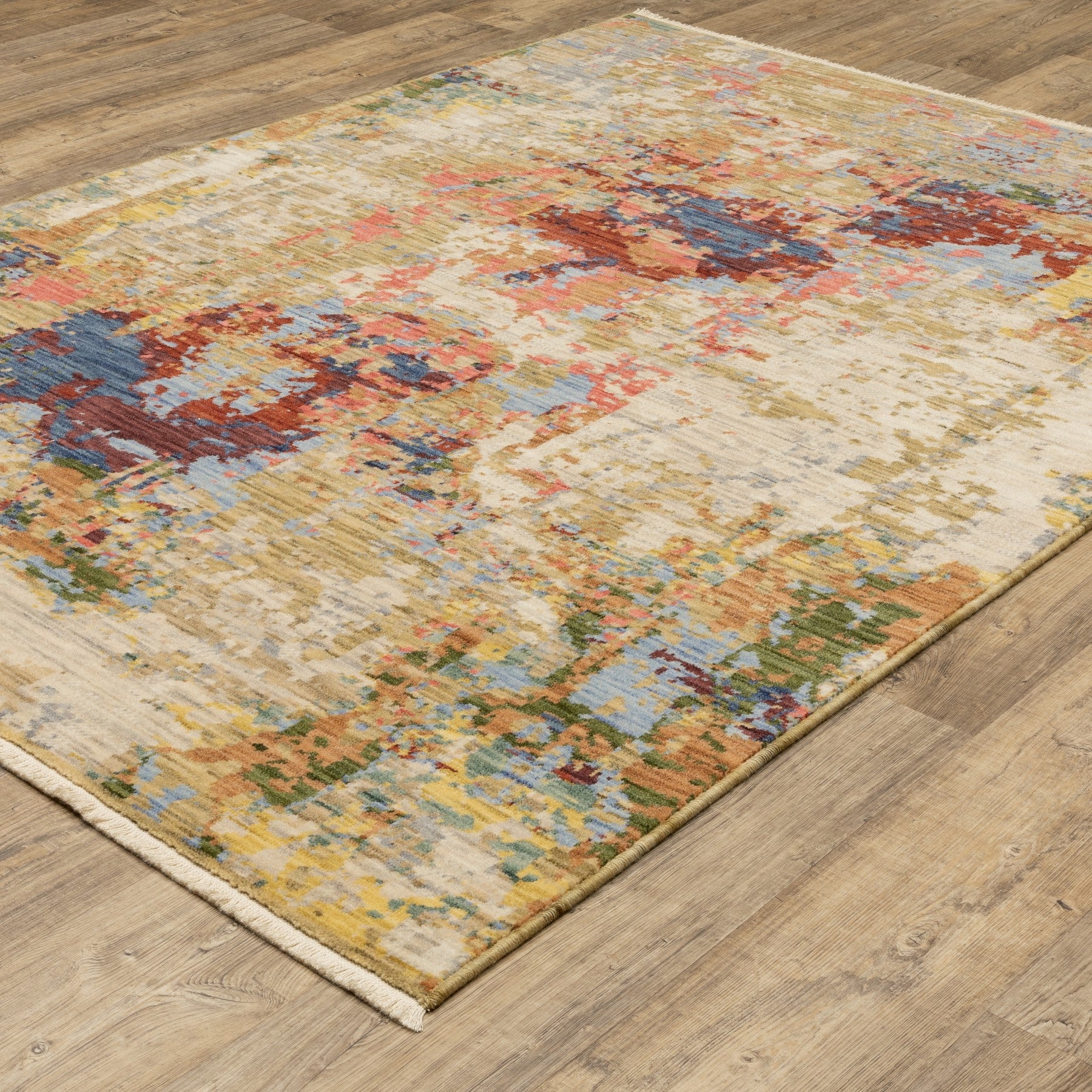 10' X 13' Beige Salmon And Tan Abstract Area Rug With Fringe - Home & Garden