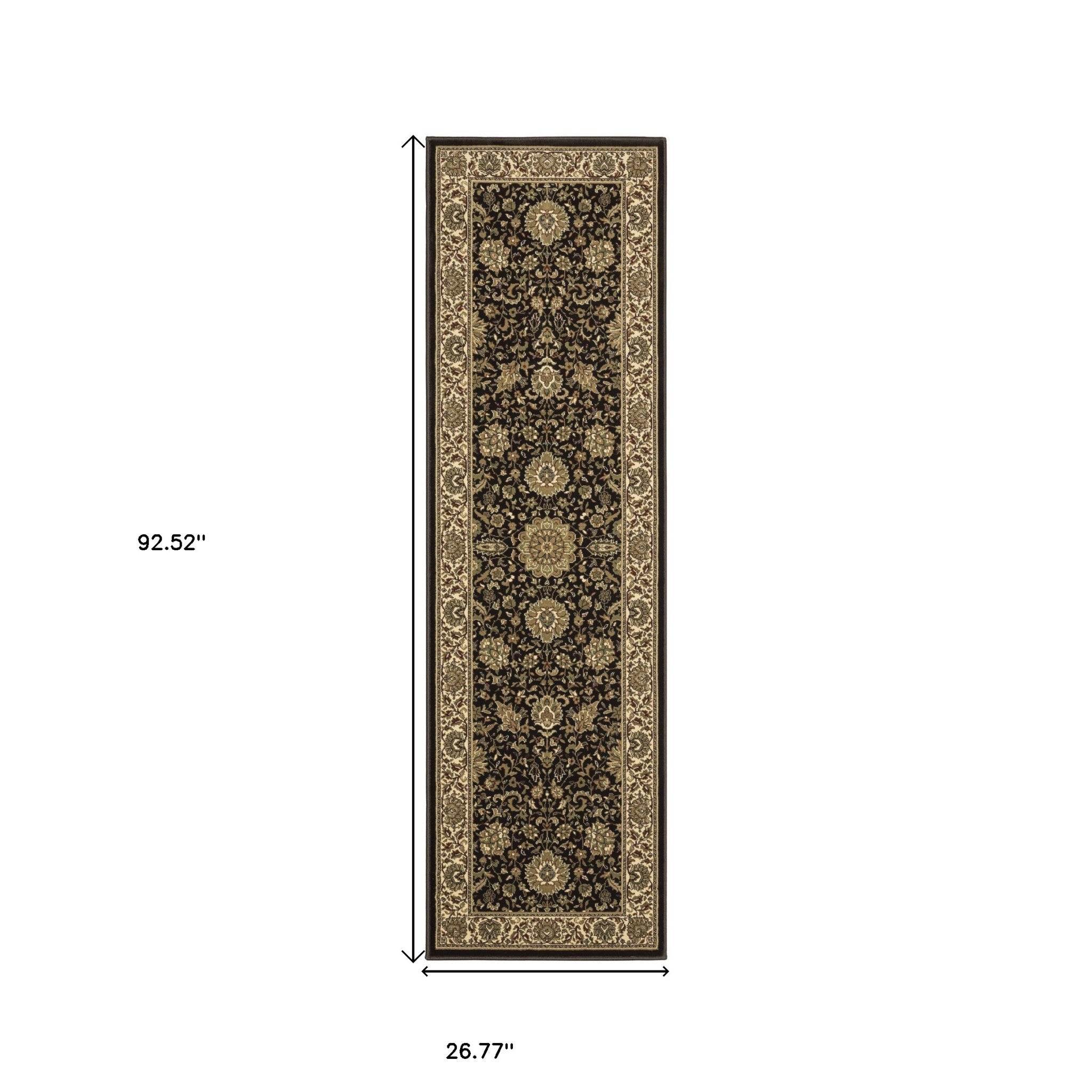 8' Brown And Ivory Oriental Runner Rug - Home & Garden