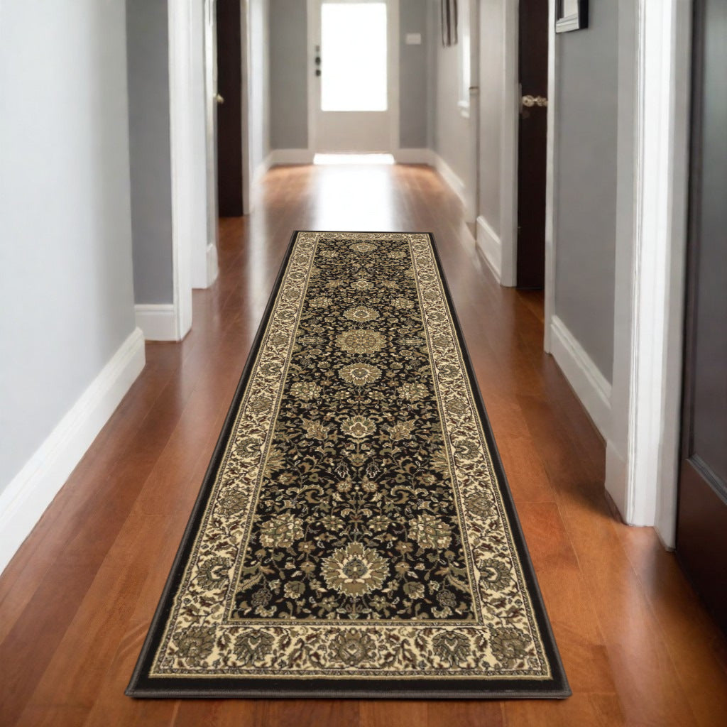 8' Brown And Ivory Oriental Runner Rug - Home & Garden