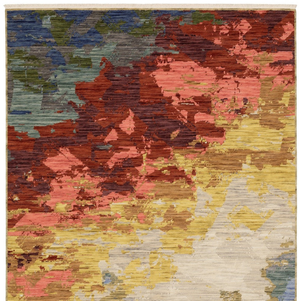 10' X 13' Beige Yellow And Rust Abstract Area Rug With Fringe - Home & Garden