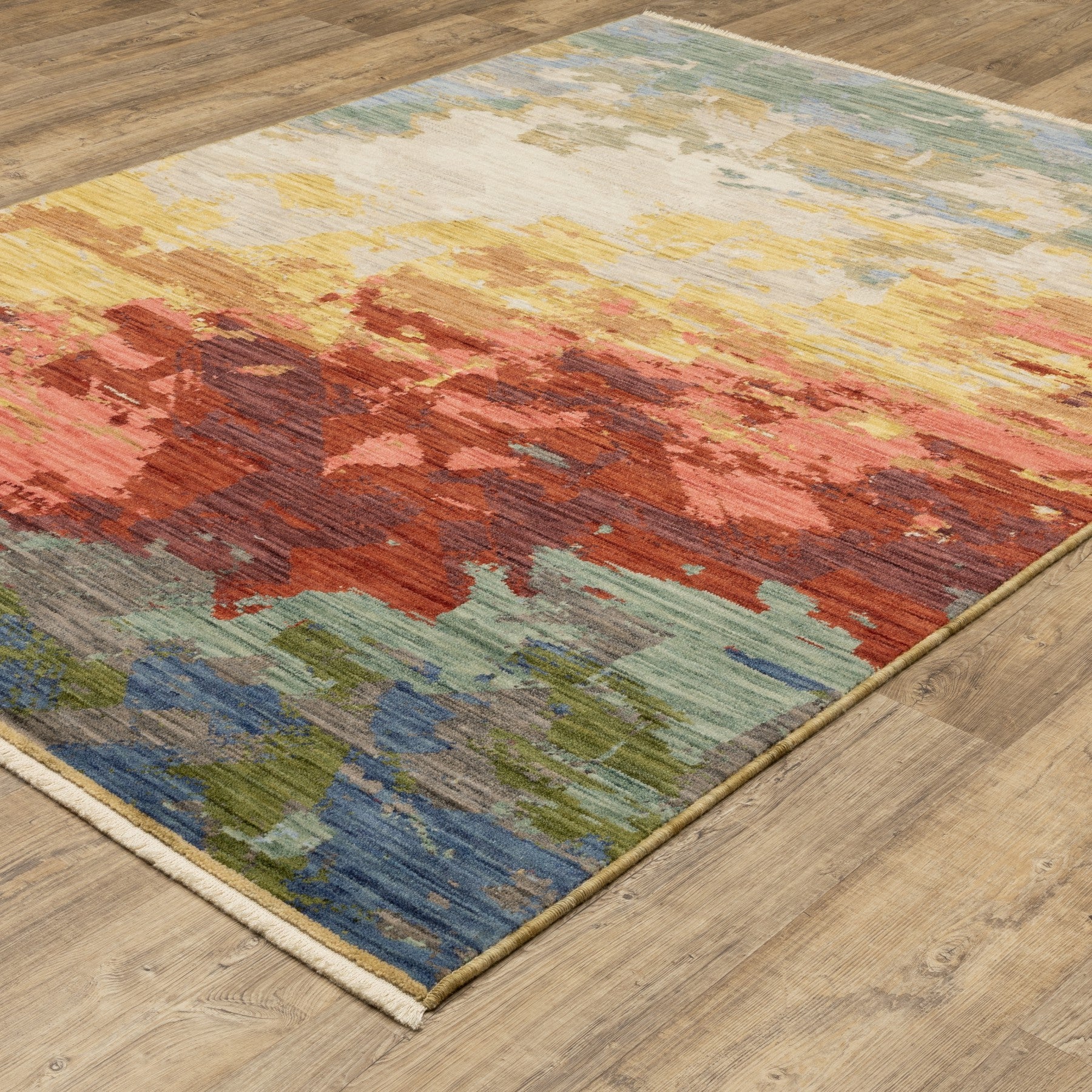 10' X 13' Beige Yellow And Rust Abstract Area Rug With Fringe - Home & Garden