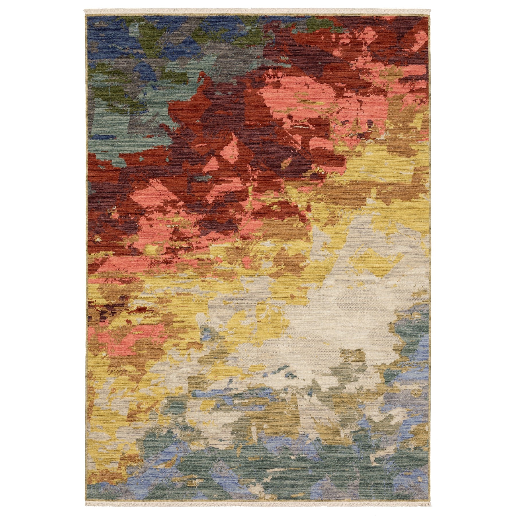 10' X 13' Beige Yellow And Rust Abstract Area Rug With Fringe - Home & Garden
