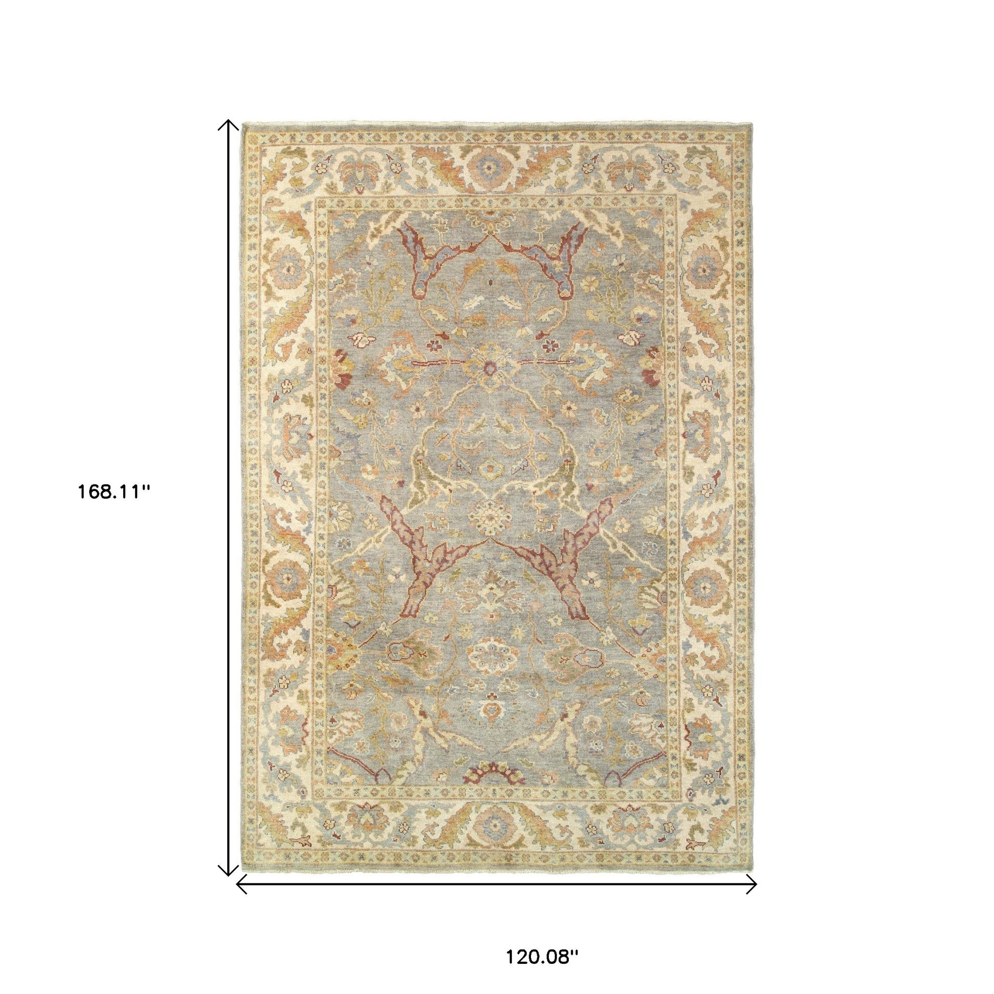 10' X 14' Gray And Beige Wool Oriental Hand Knotted Area Rug - Home & Garden