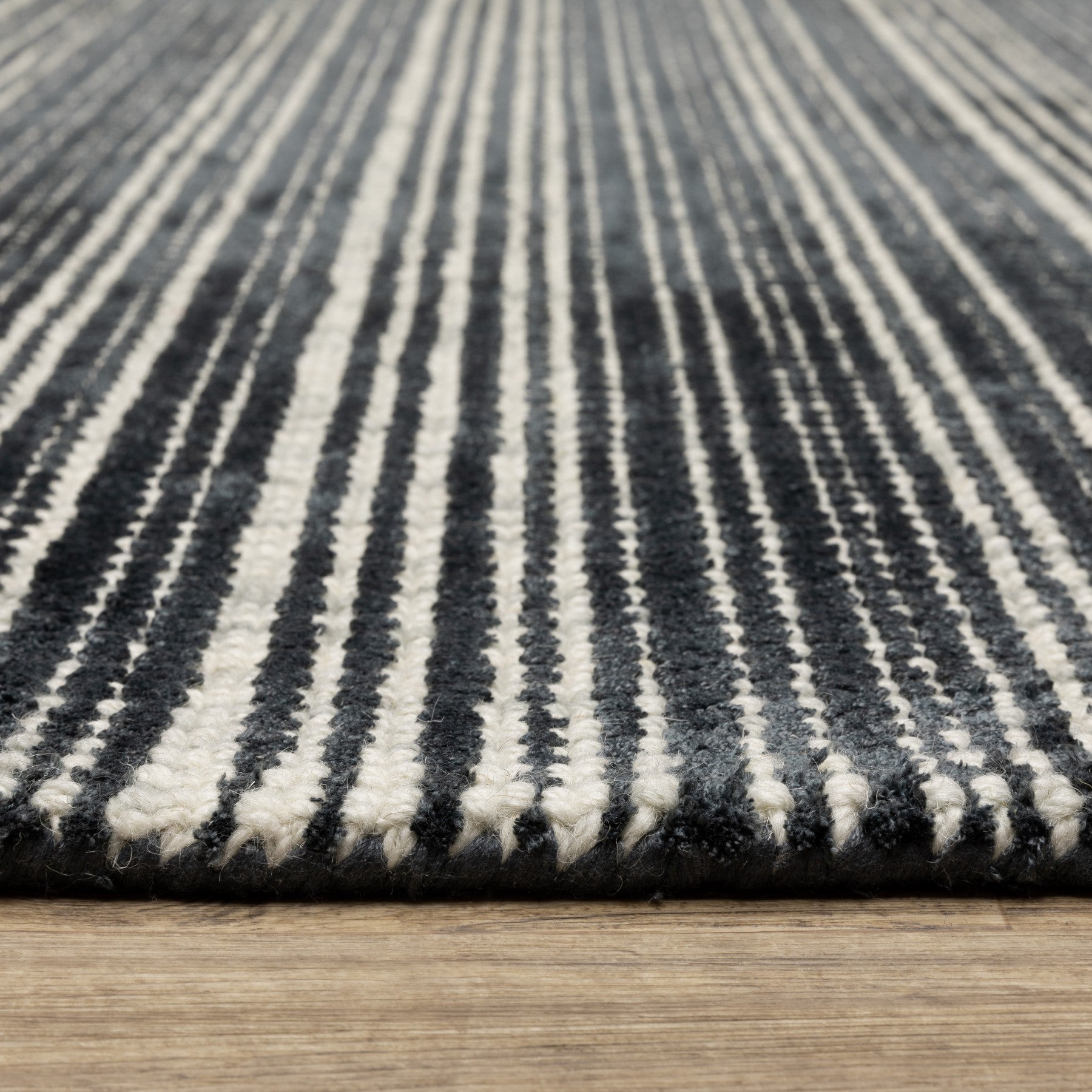 10' X 13' Black And Ivory Striped Hand Tufted Area Rug - Home & Garden
