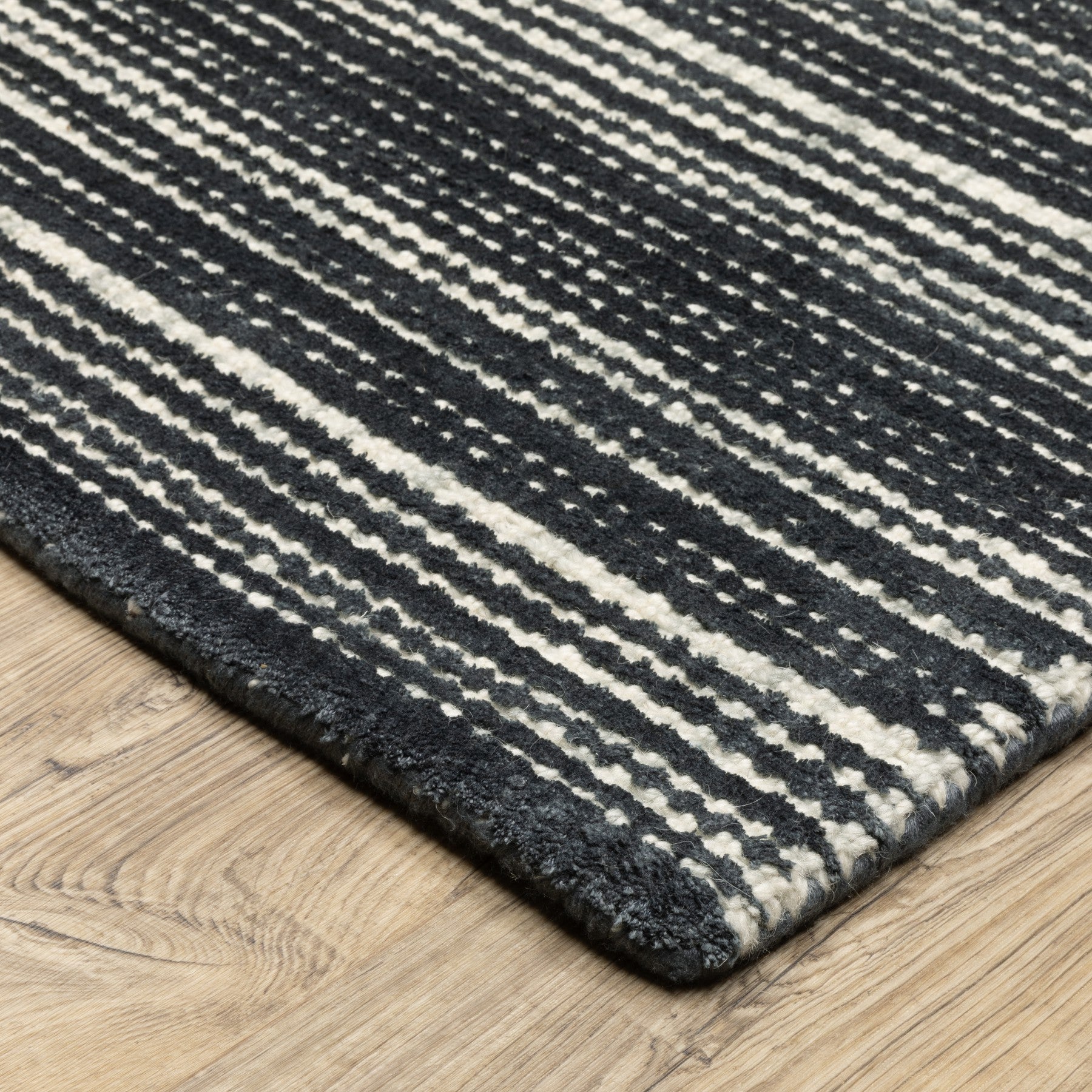 10' X 13' Black And Ivory Striped Hand Tufted Area Rug - Home & Garden