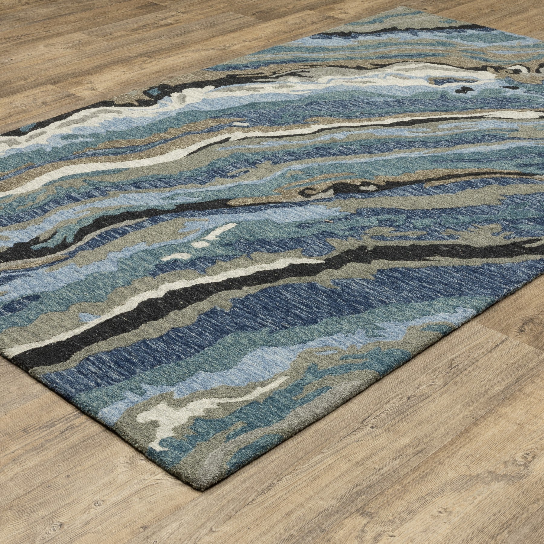 10' X 13' Blue And Teal Wool Abstract Hand Tufted Area Rug - Home & Garden